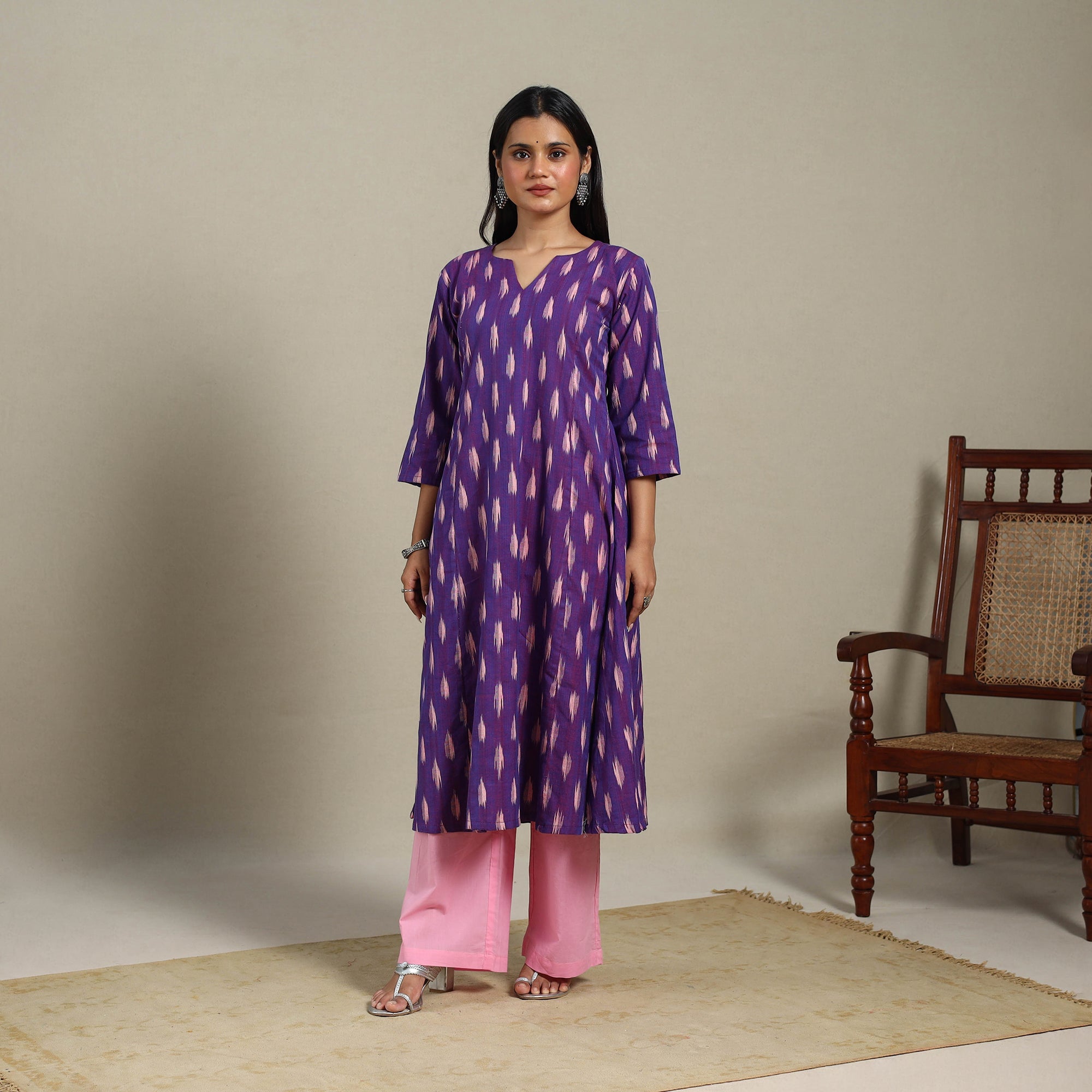 Brown - Cotton A-Line Pochampally Ikat Kurta for women 23 main image 0