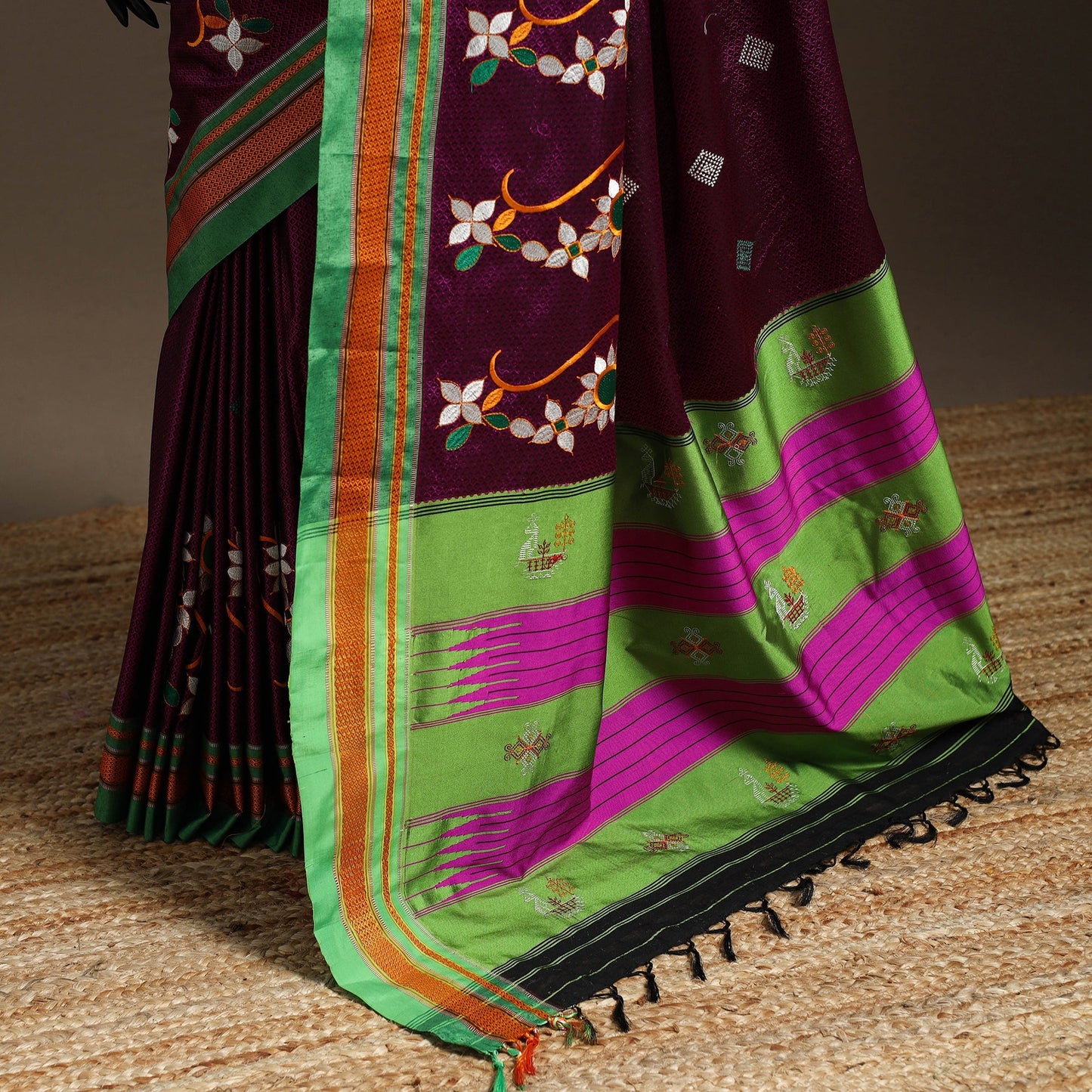 Cotton nath work khun saree 27 - handcrafted