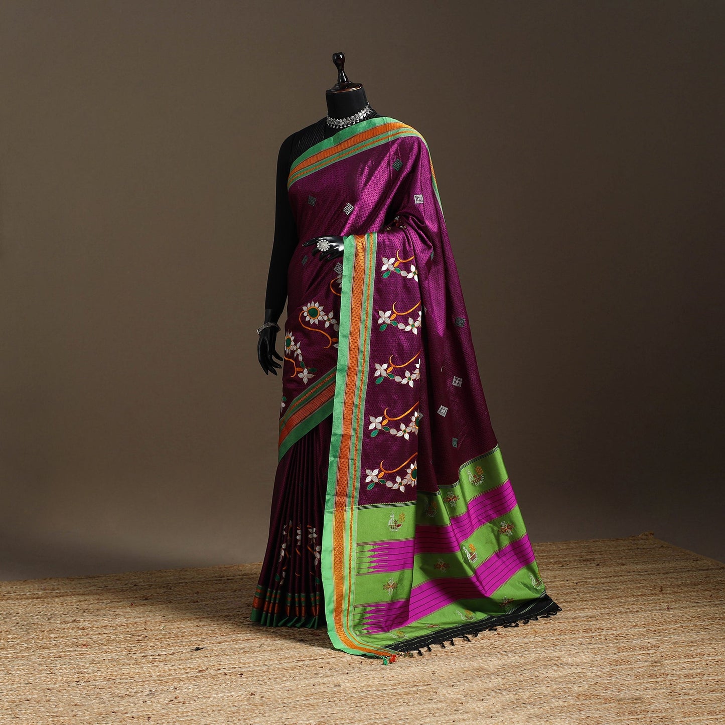 Cotton nath work khun saree 27 - handcrafted