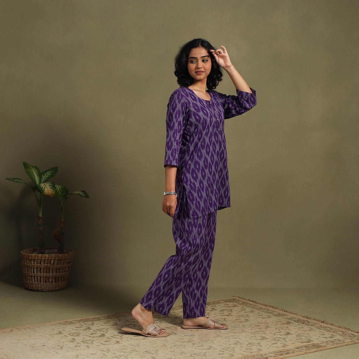 Purple - cotton pochampally ikat night suit set 03