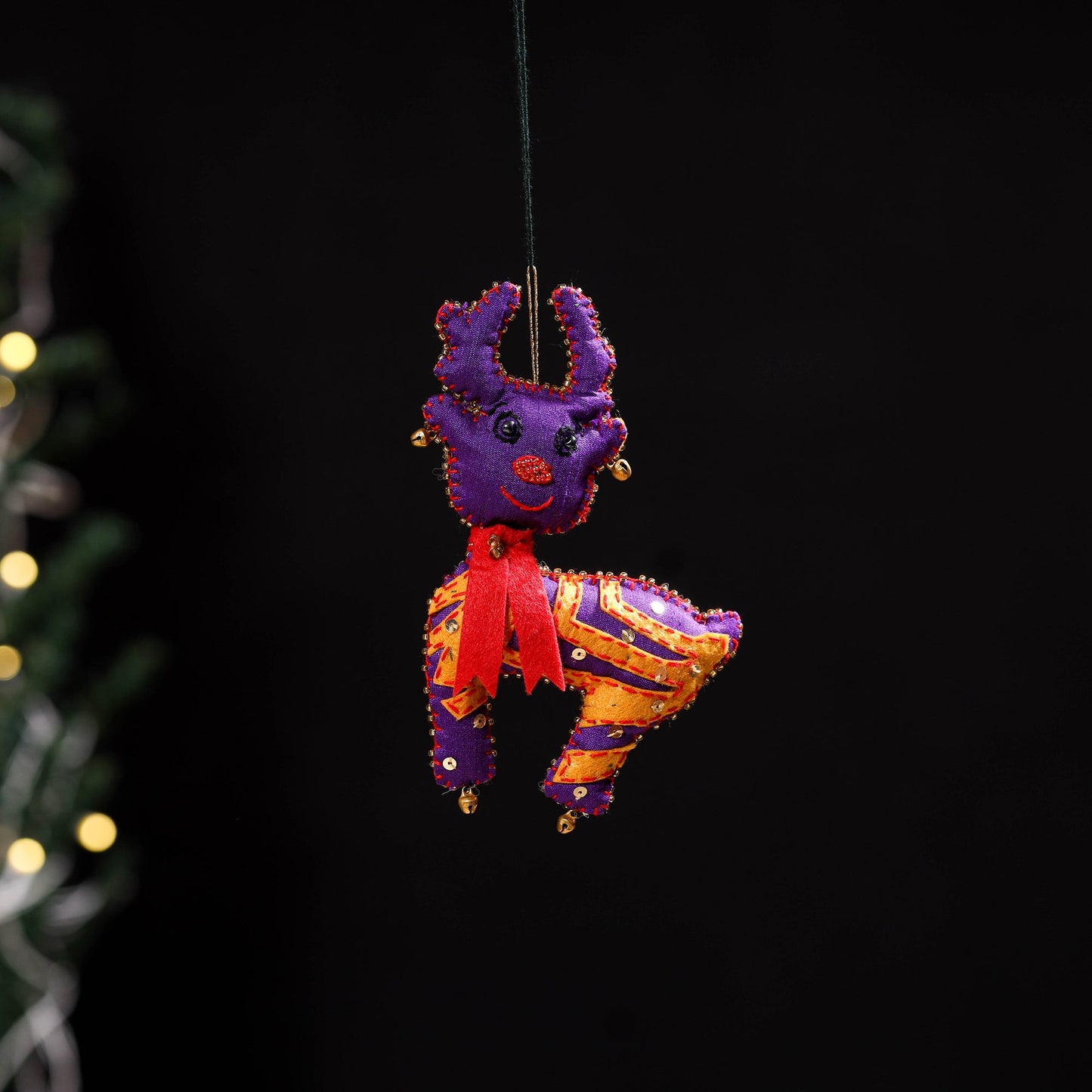 Purple - deer - hand embroidered felt christmas decor