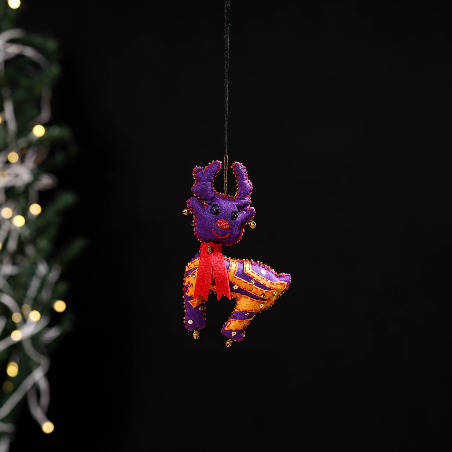 Purple - deer - hand embroidered felt christmas decor