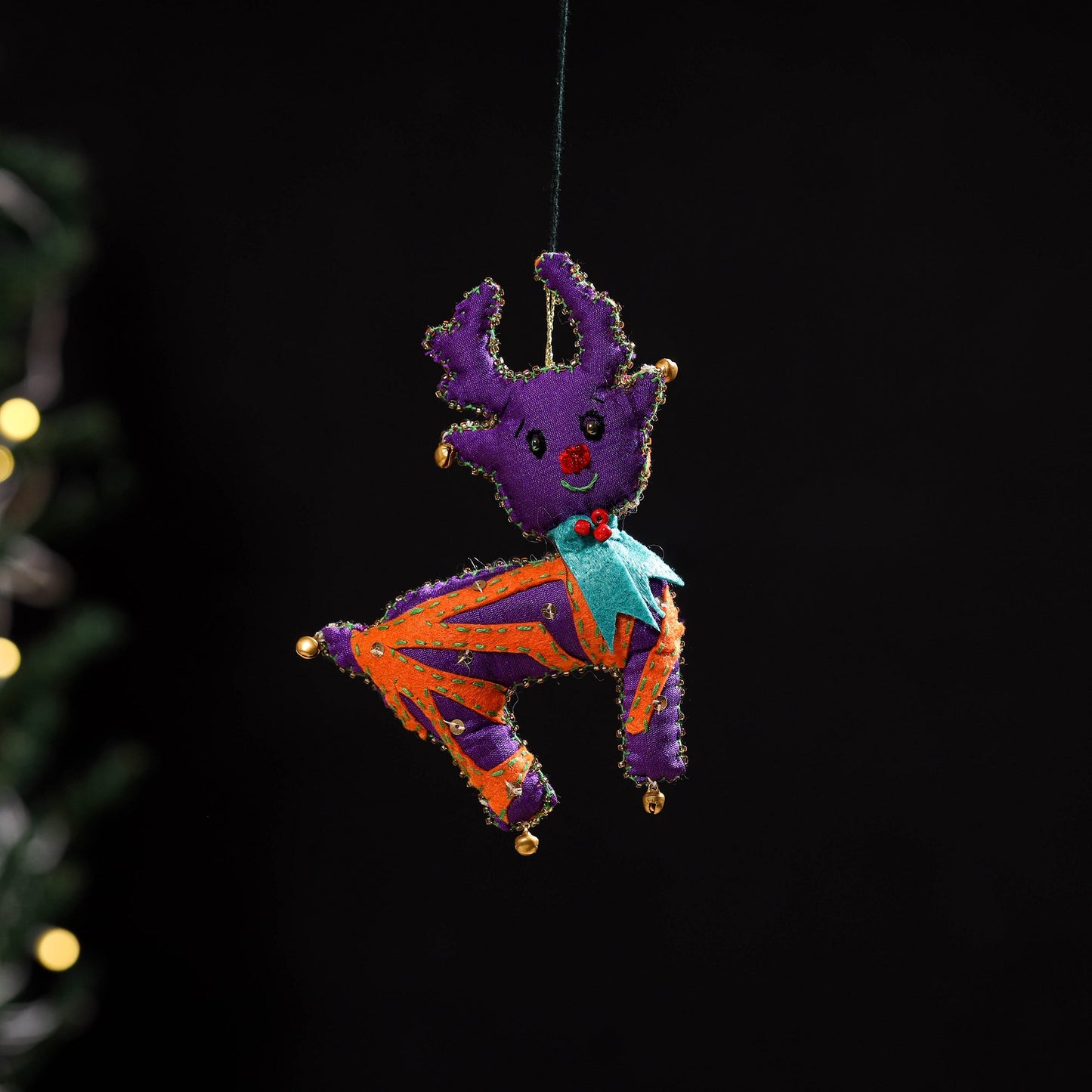 Purple - deer - hand embroidered felt christmas decor