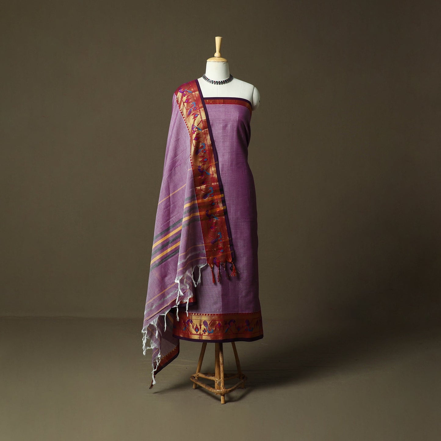 Dharwad cotton 3pc unstitched dress material with border