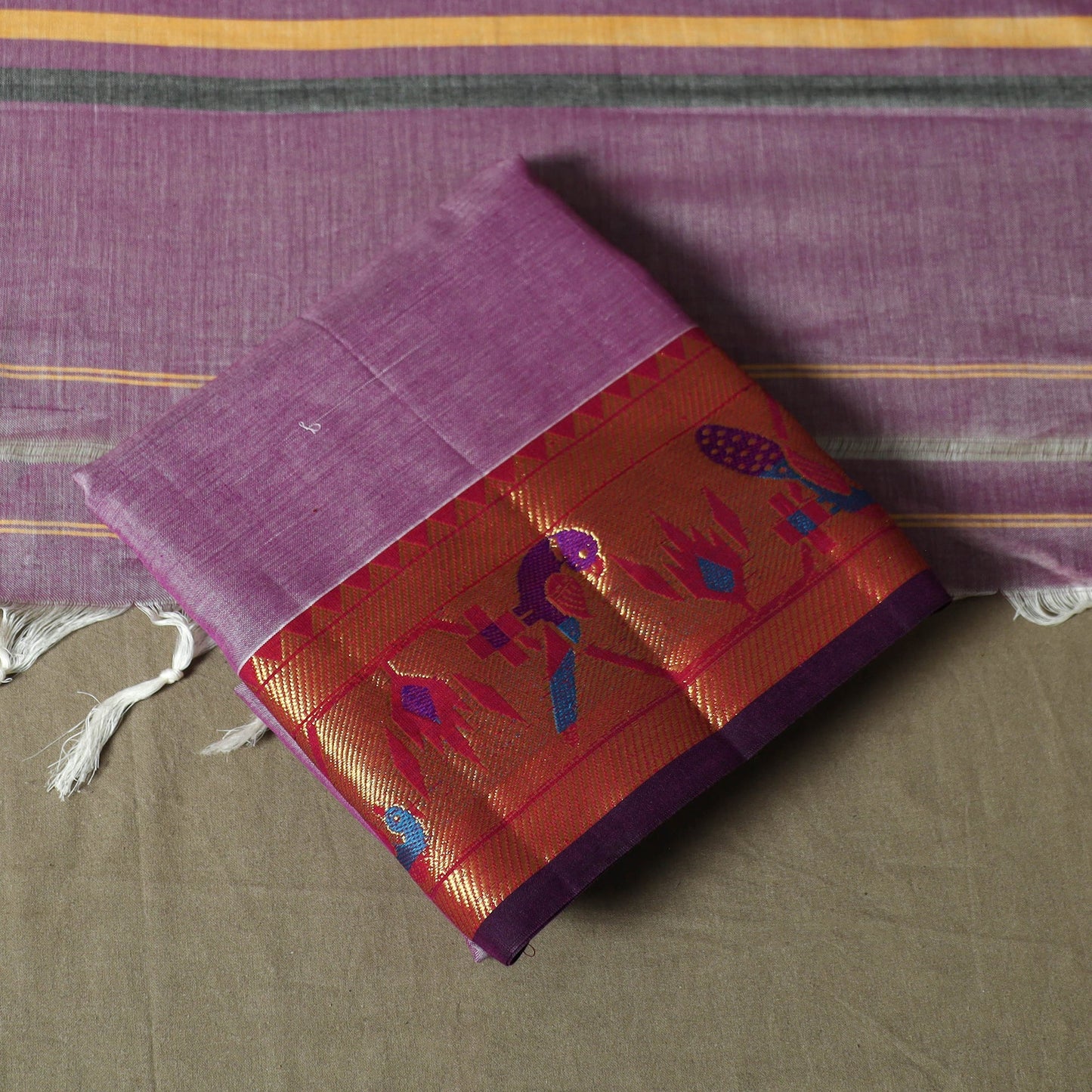 Dharwad cotton 3pc unstitched dress material with border