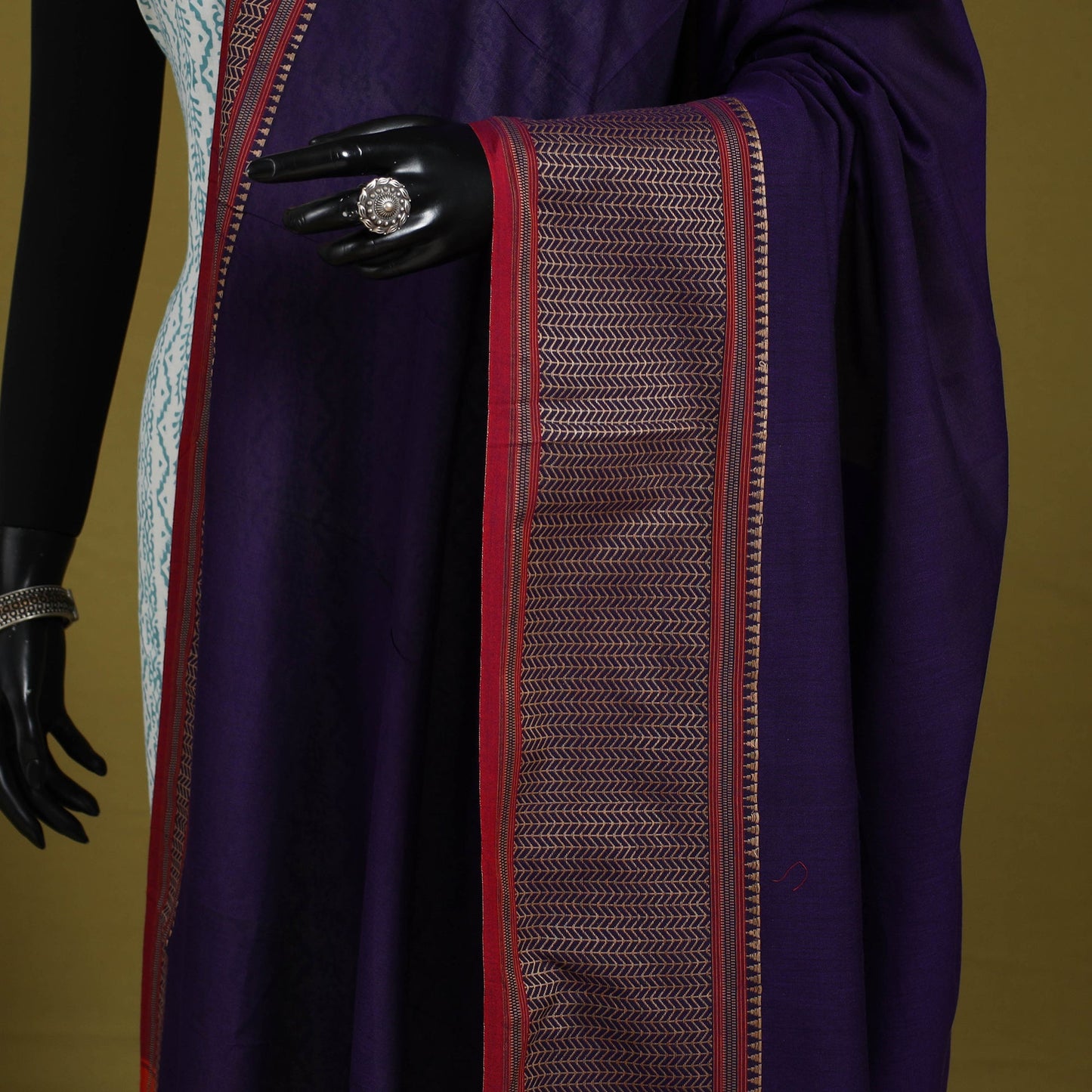 Purple - dharwad cotton dupatta with zari border 27