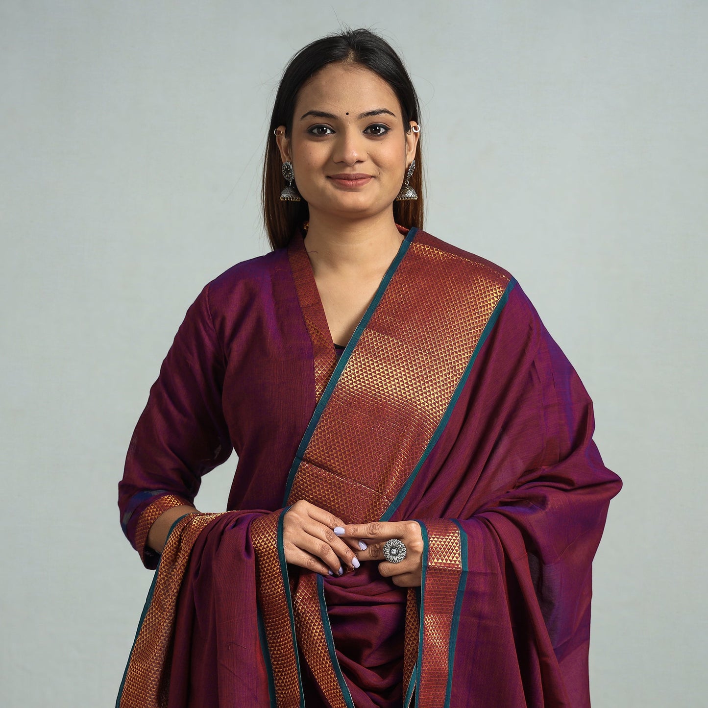 Purple - dharwad cotton kurta with palazzo & dupatta set