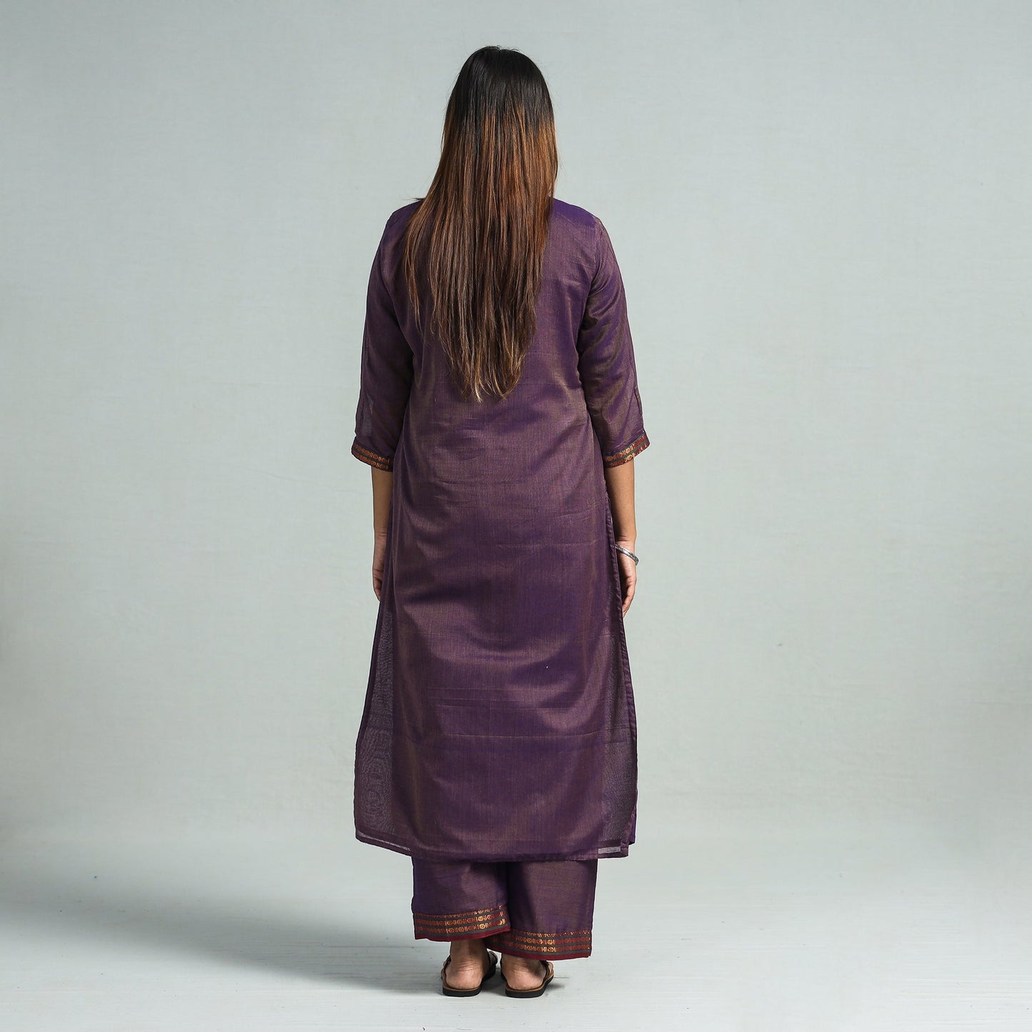 Purple - Dharwad Cotton Kurta with Palazzo & Dupatta Set
