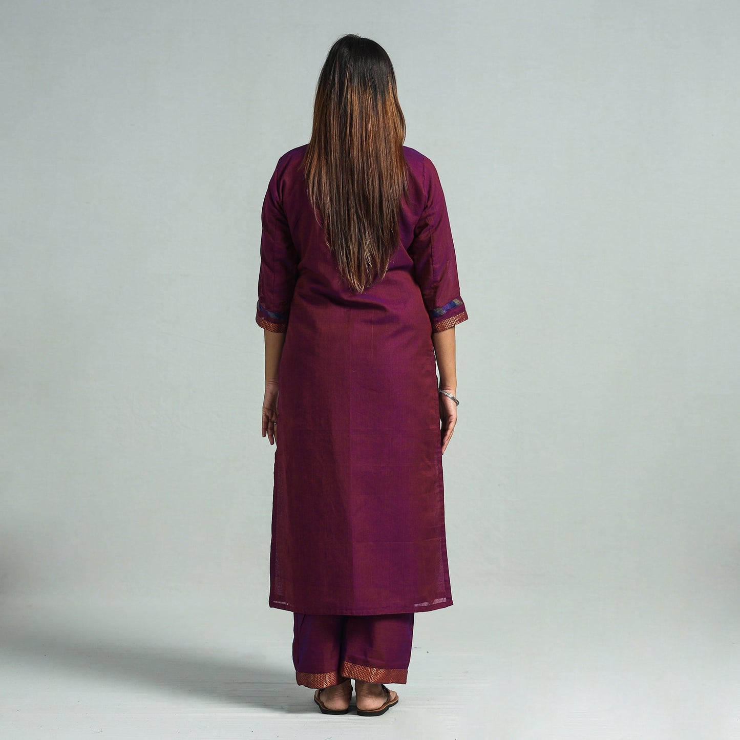 Purple - dharwad cotton kurta with palazzo & dupatta set