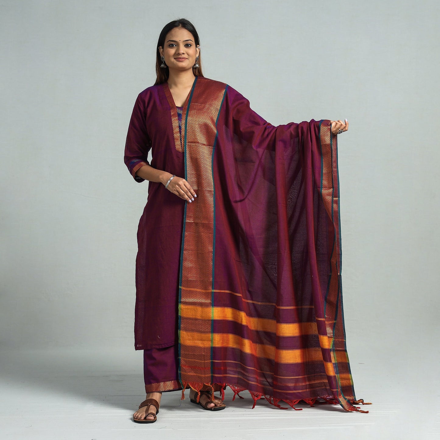 Purple - dharwad cotton kurta with palazzo & dupatta set