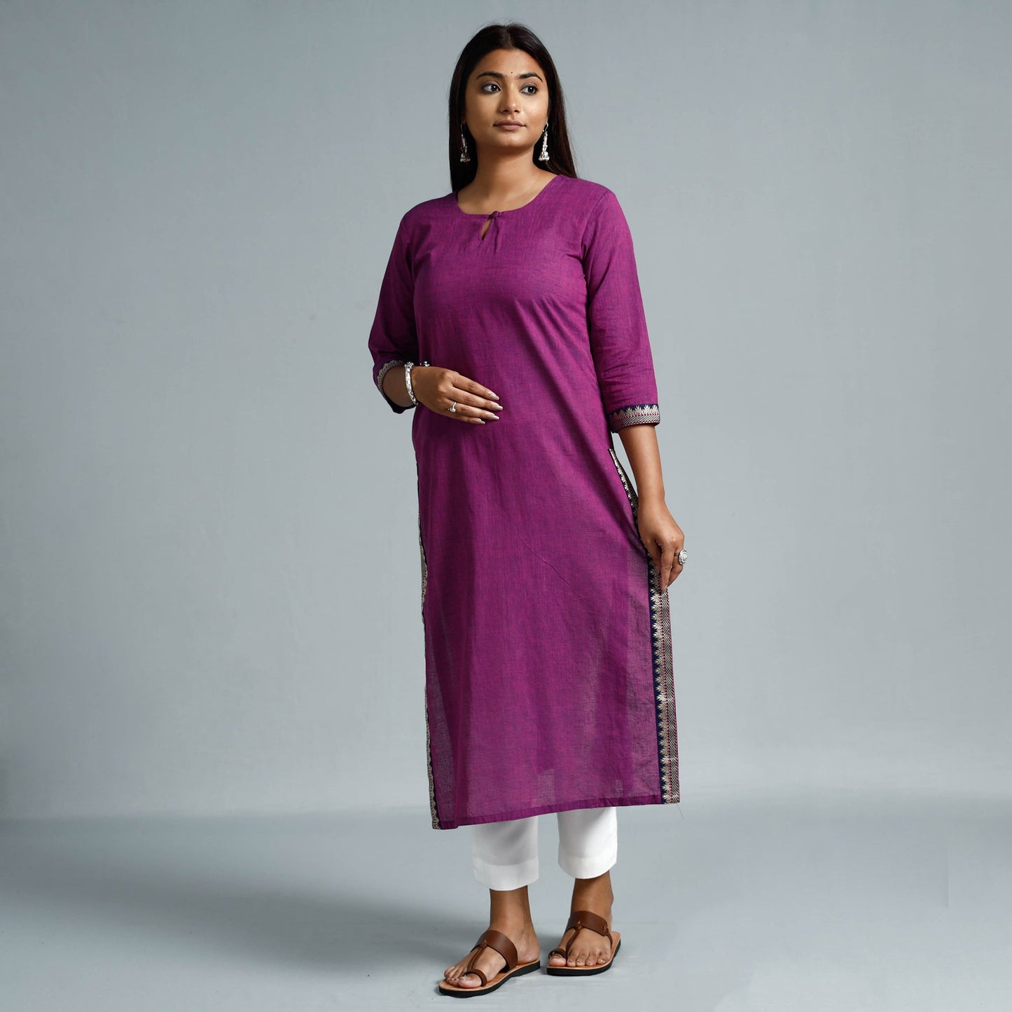Purple Dharwad Cotton Long Kurta for Women