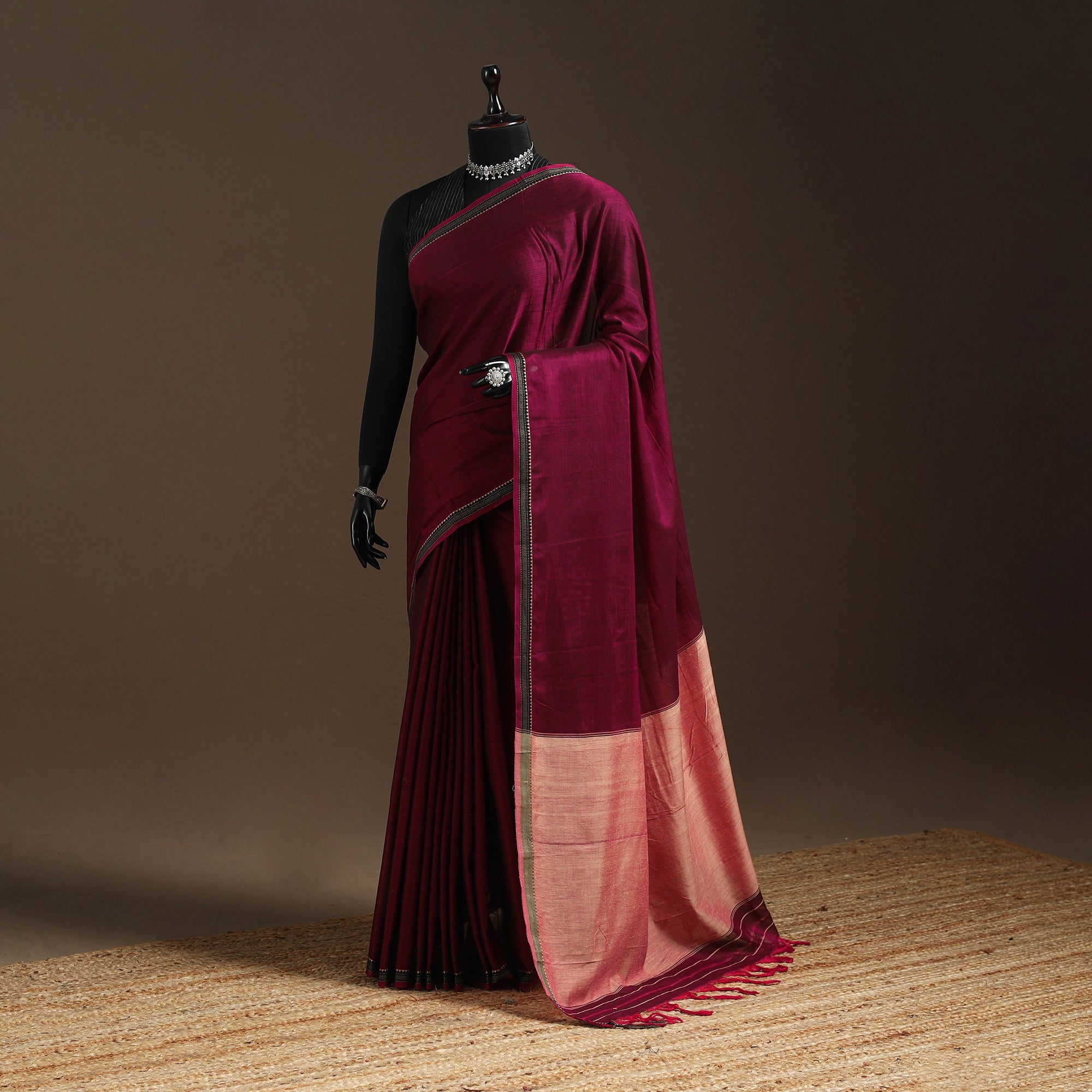 Purple - Mercerised Cotton Dharwad Saree with Thread Border 10