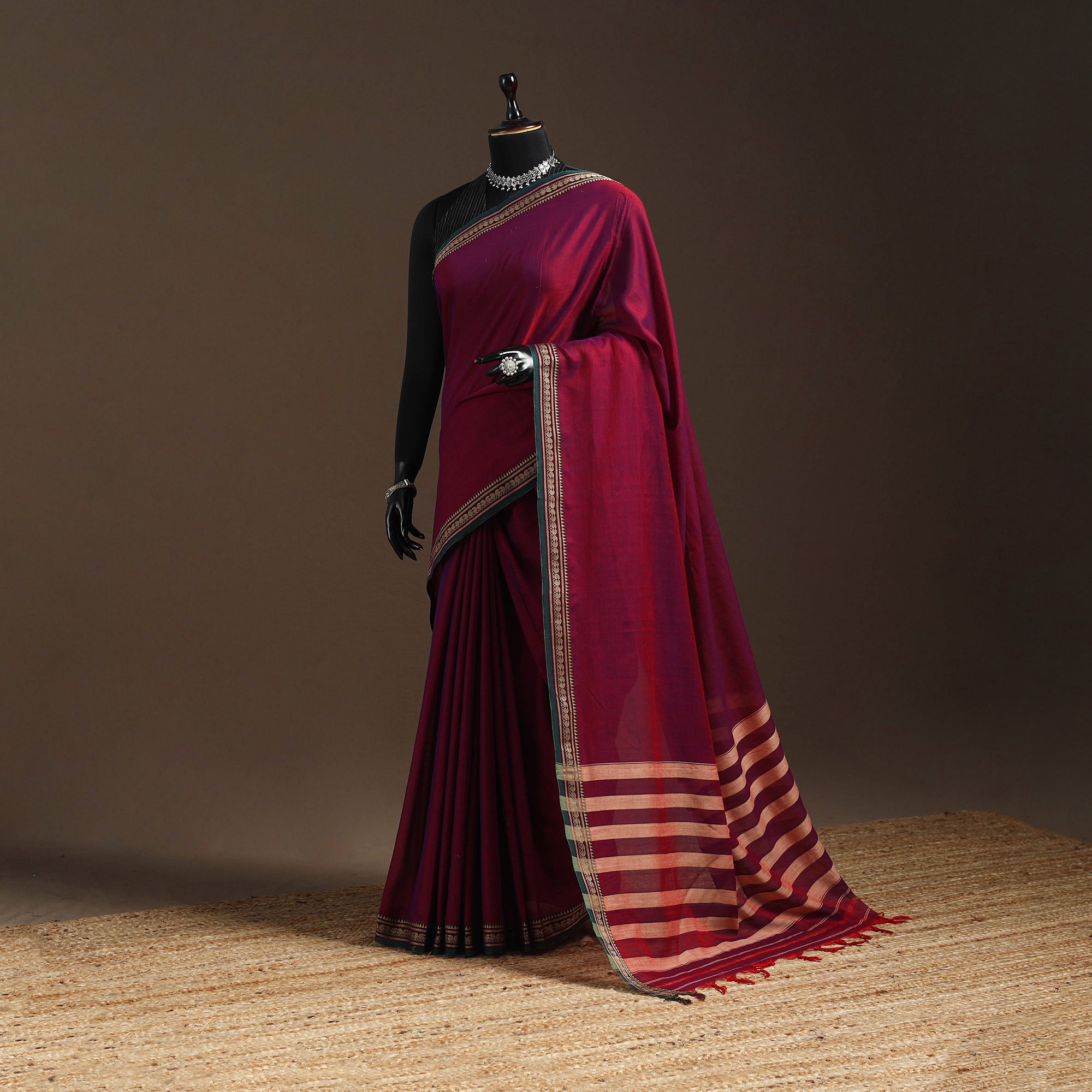 Grey - Dharwad Cotton Saree with Border 04