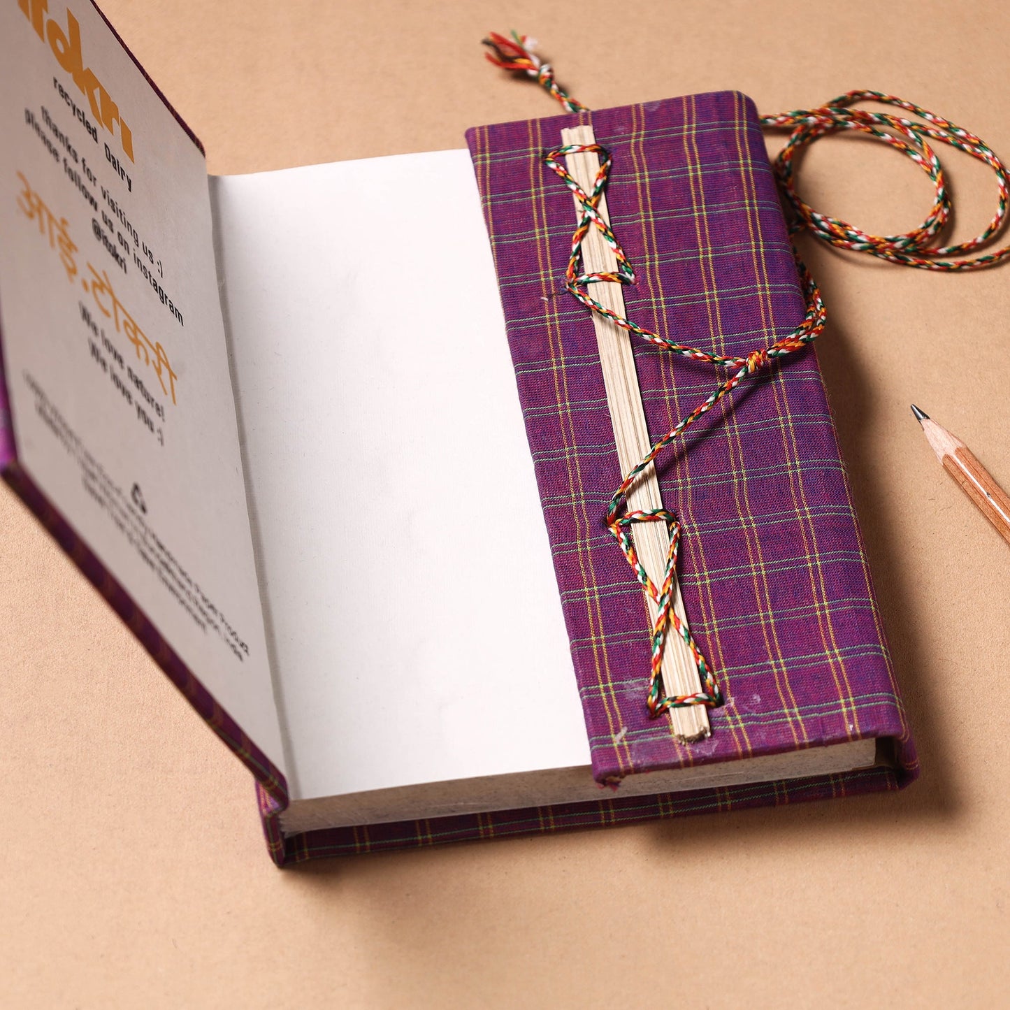 Purple - Fabric Cover Handmade Paper Notebook with Thread Lock