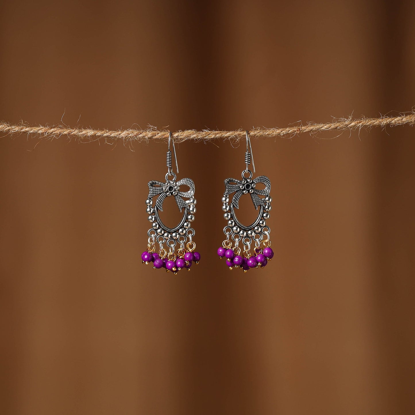 Farah German Silver Beaded Earrings