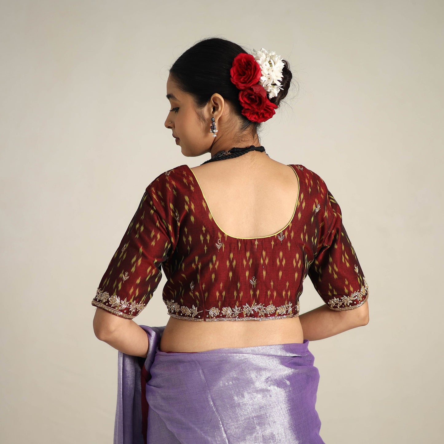 Fine Tissue Zari Purple Bengal Saree with Embroidered Blouse