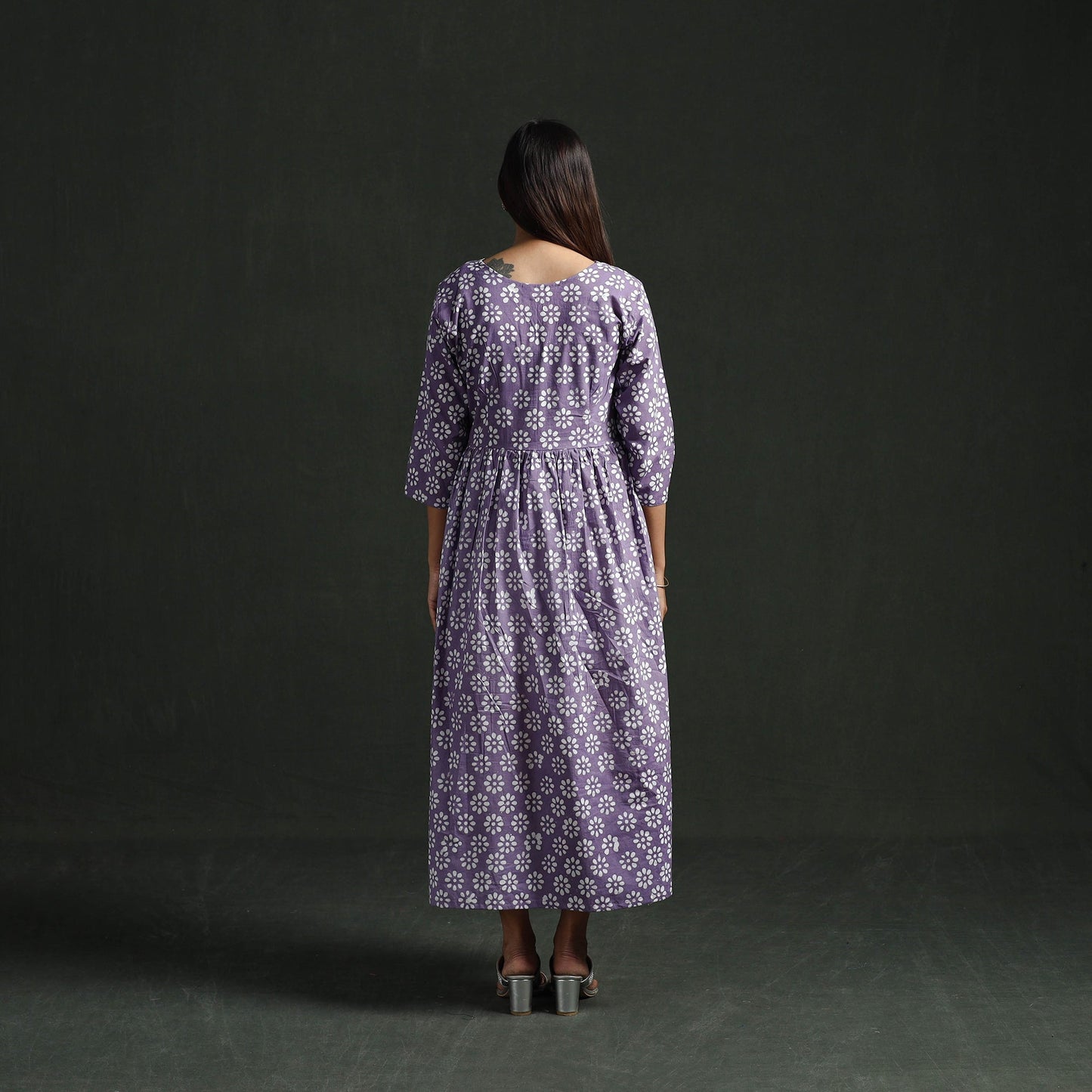 Flared angrakha cotton hand block batik print dress 07