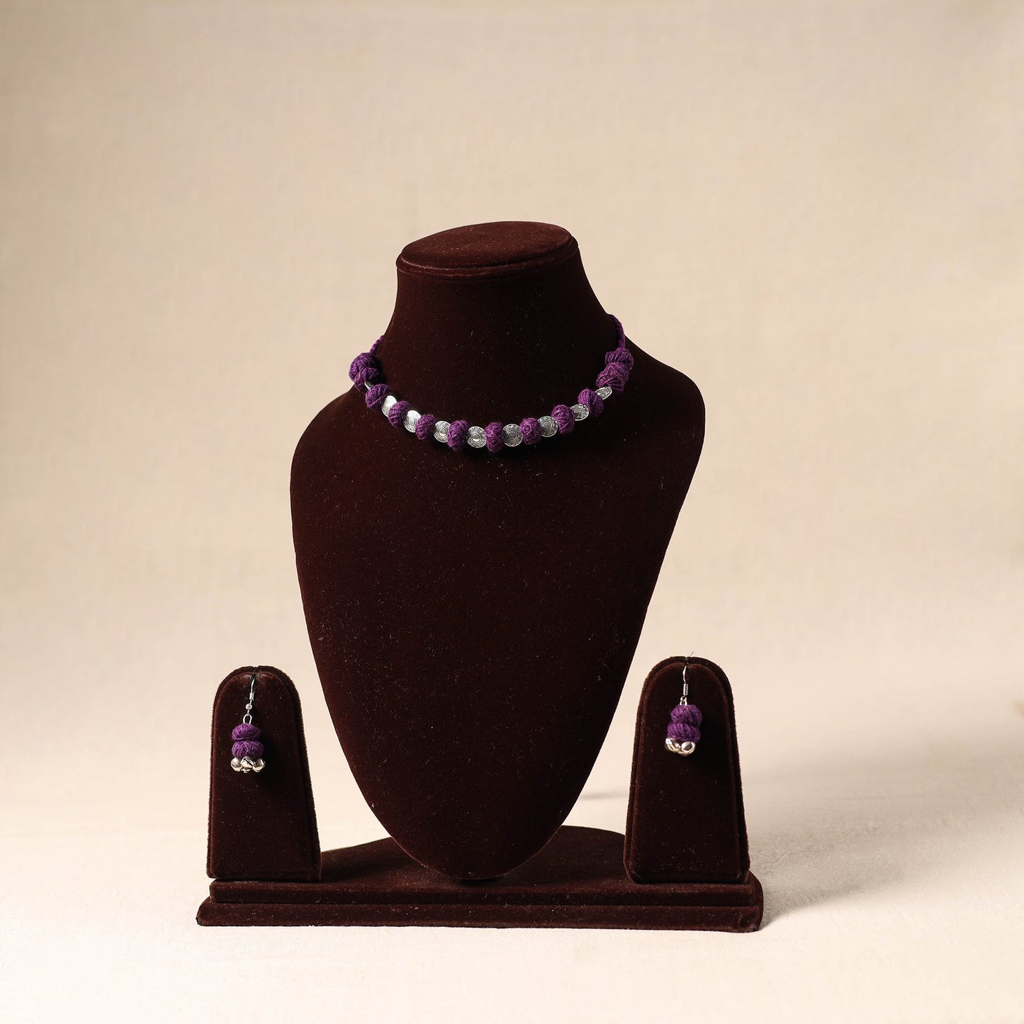 Purple German Silver Thread Beads Necklace Set