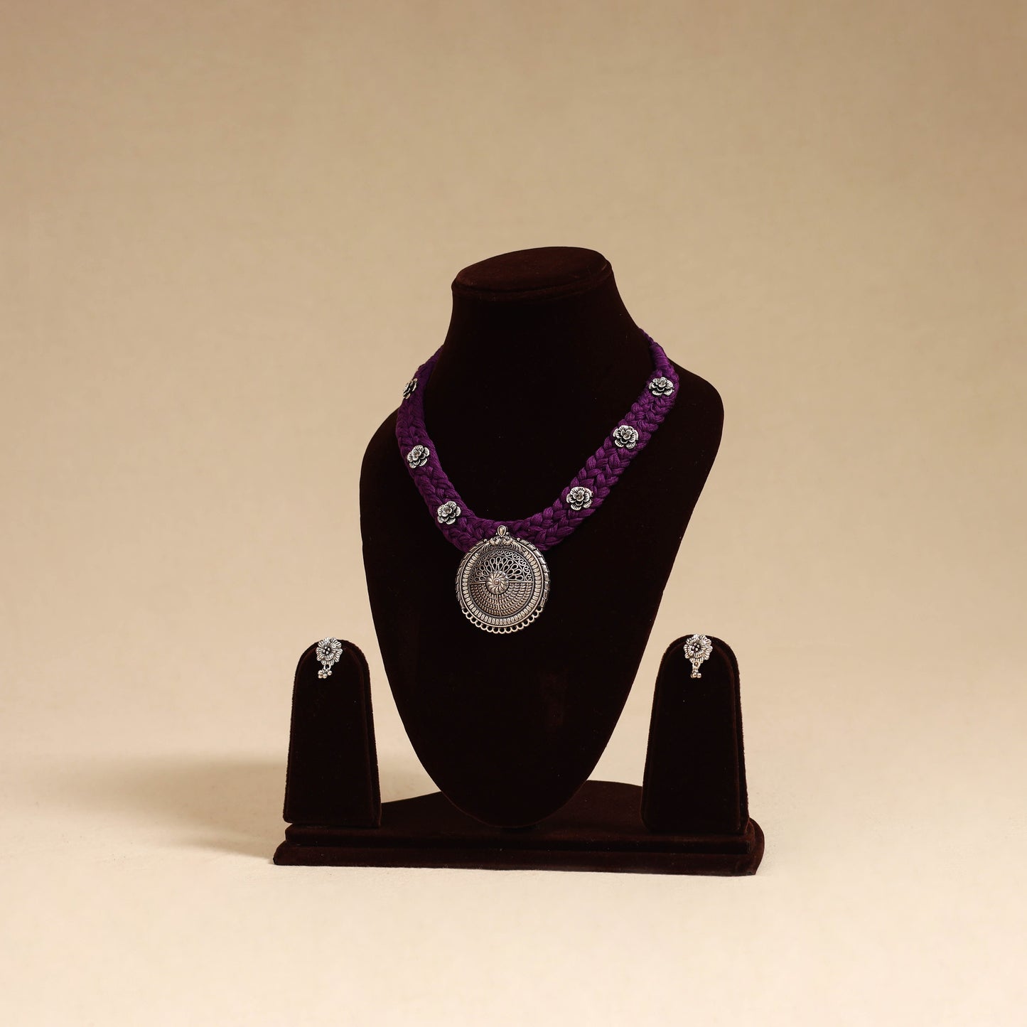 Purple - german silver thread braided necklace set 37