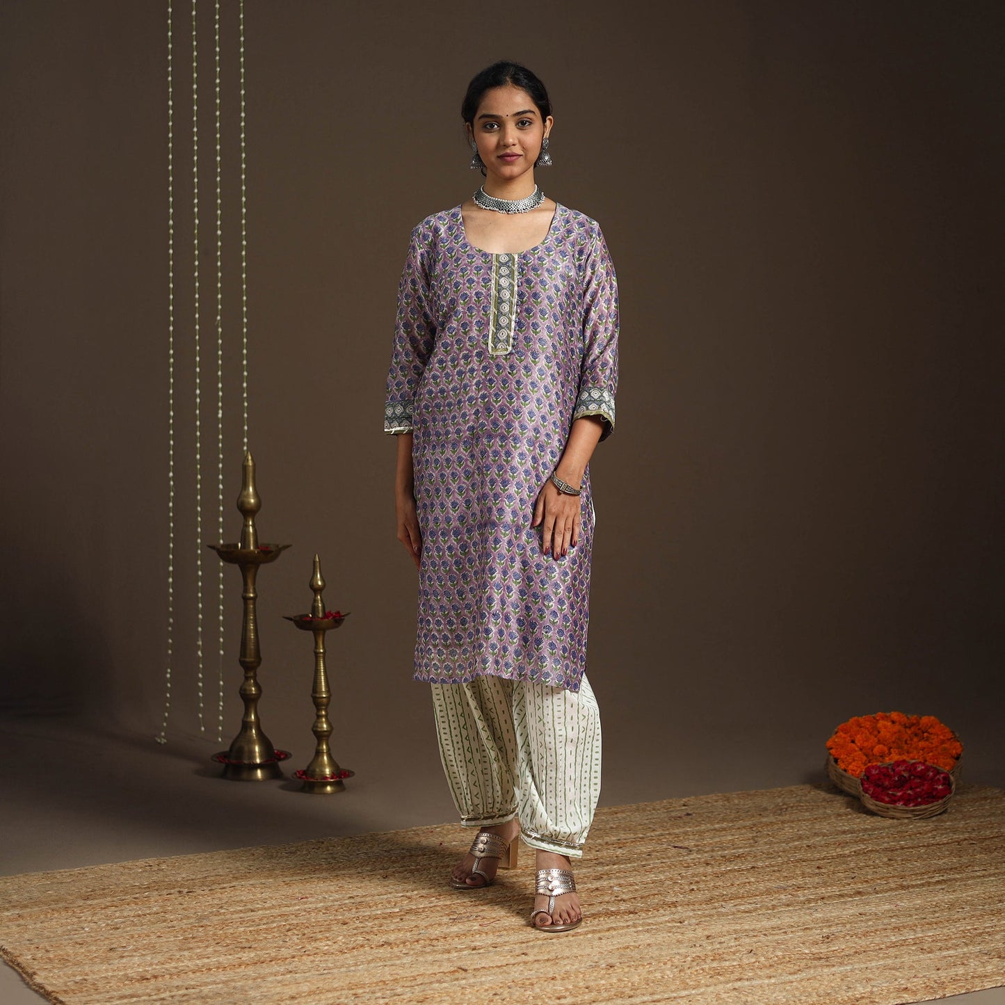 Purple - gota work chanderi silk sanganeri kurta set (set