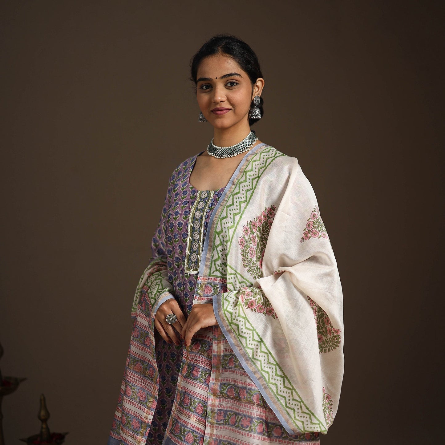 Purple - gota work chanderi silk sanganeri kurta set (set