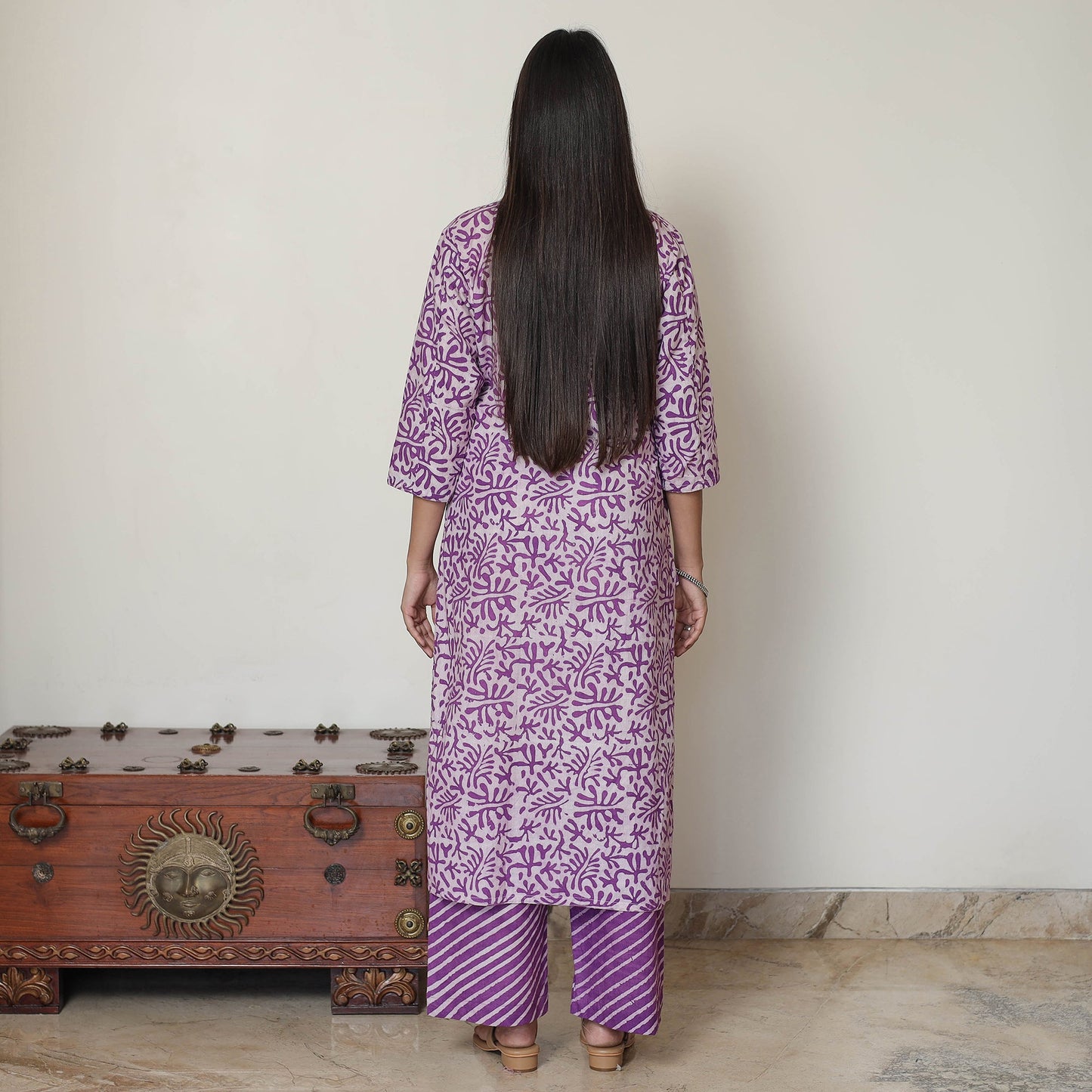 Hand Batik Printed Cotton Kurta with Palazzo & Dupatta Set 15