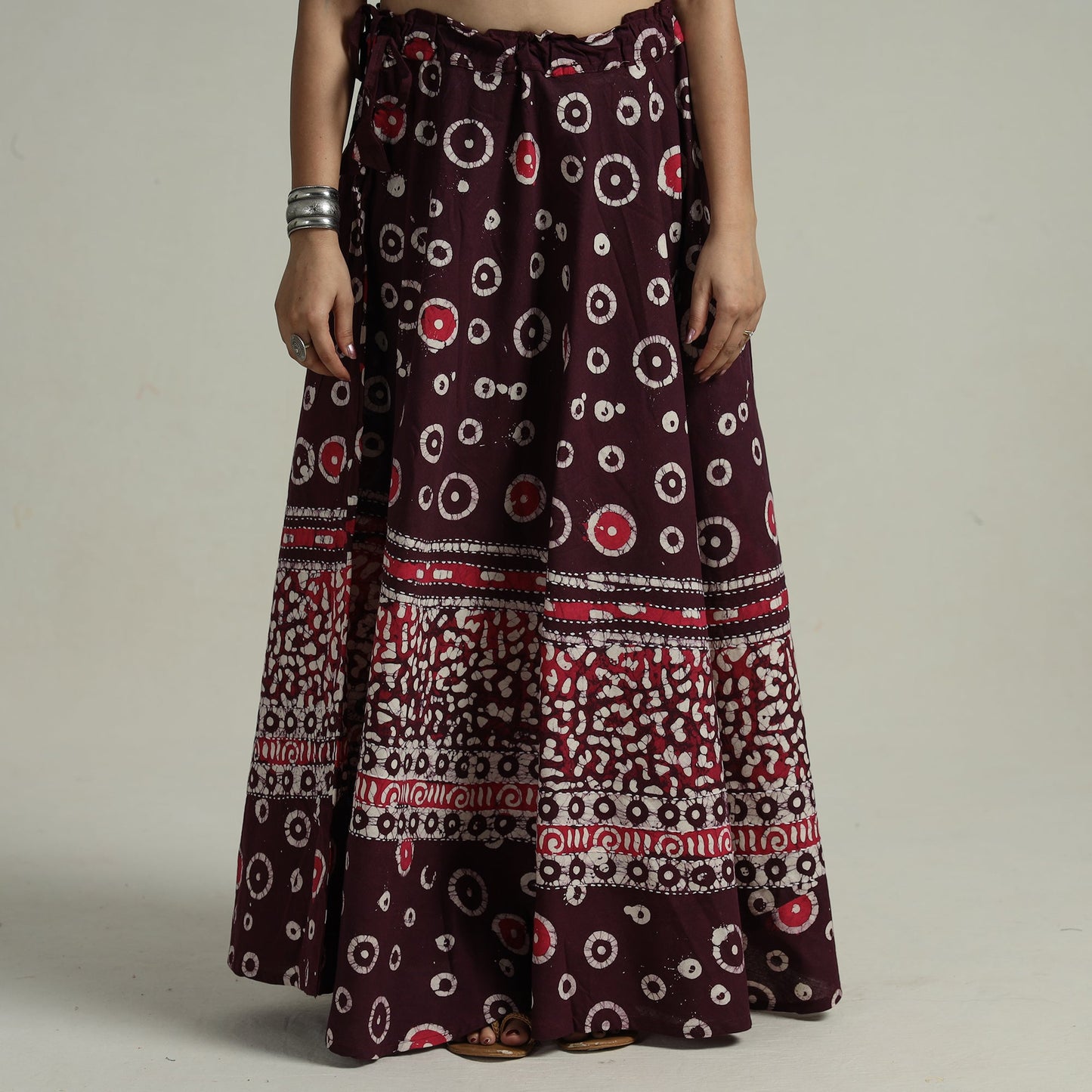 Purple Hand Batik Printed Running Stitch Cotton Long Skirt