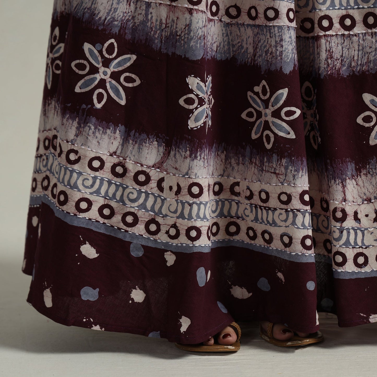 Purple Hand Batik Printed Running Stitch Cotton Long Skirt