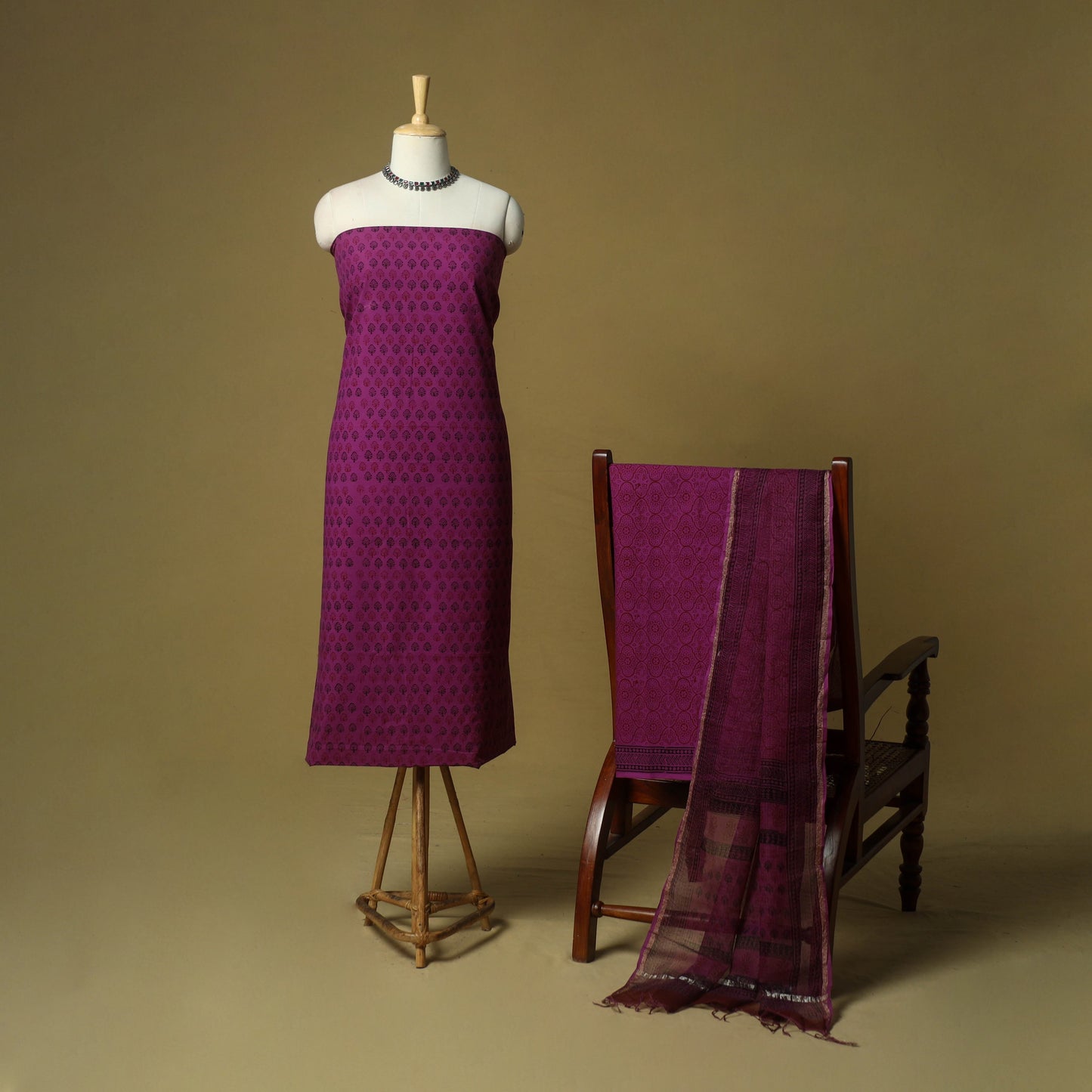 Hand block bagh print cotton 3pc unstitched dress material