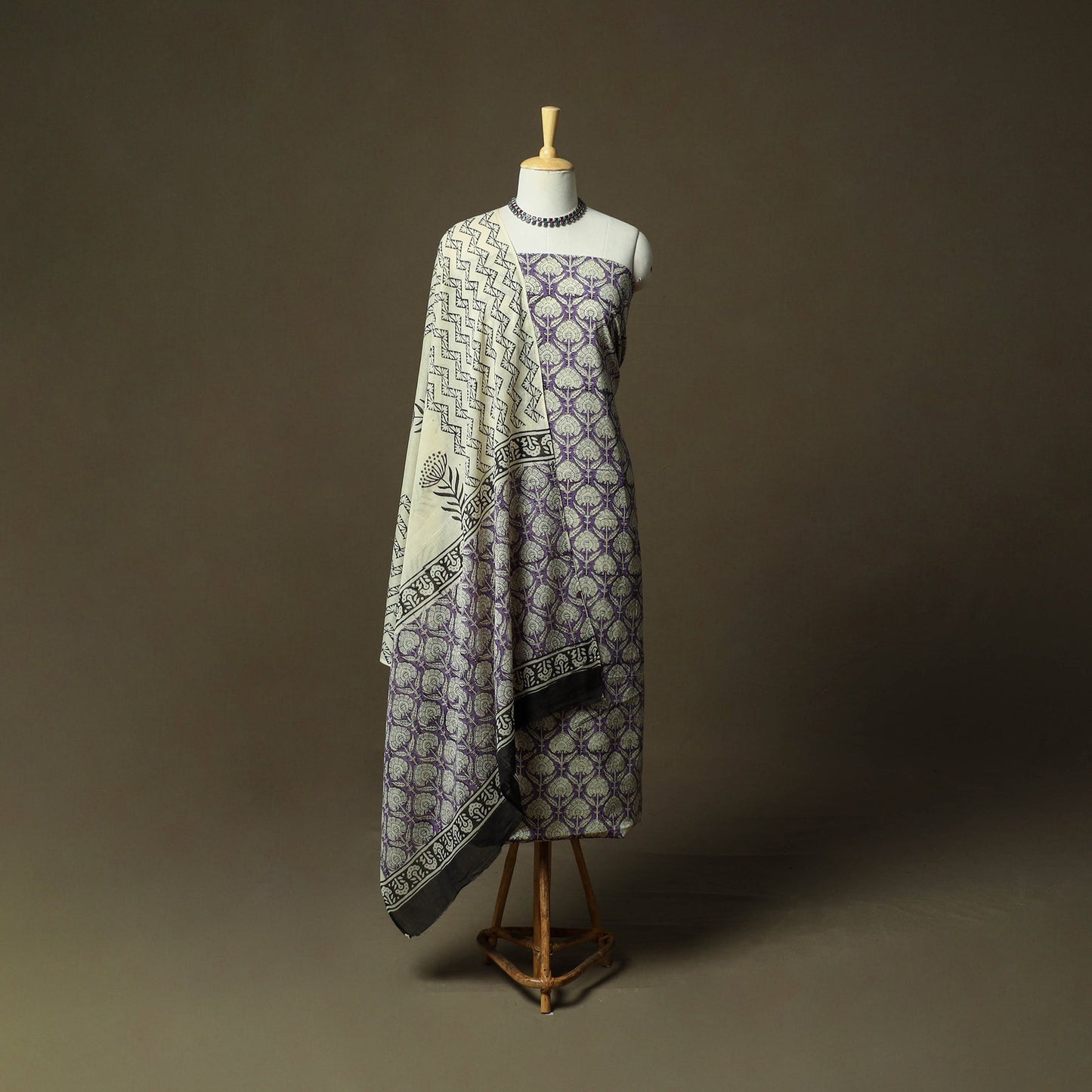 Hand block bagru print cotton 3pc unstitched dress material