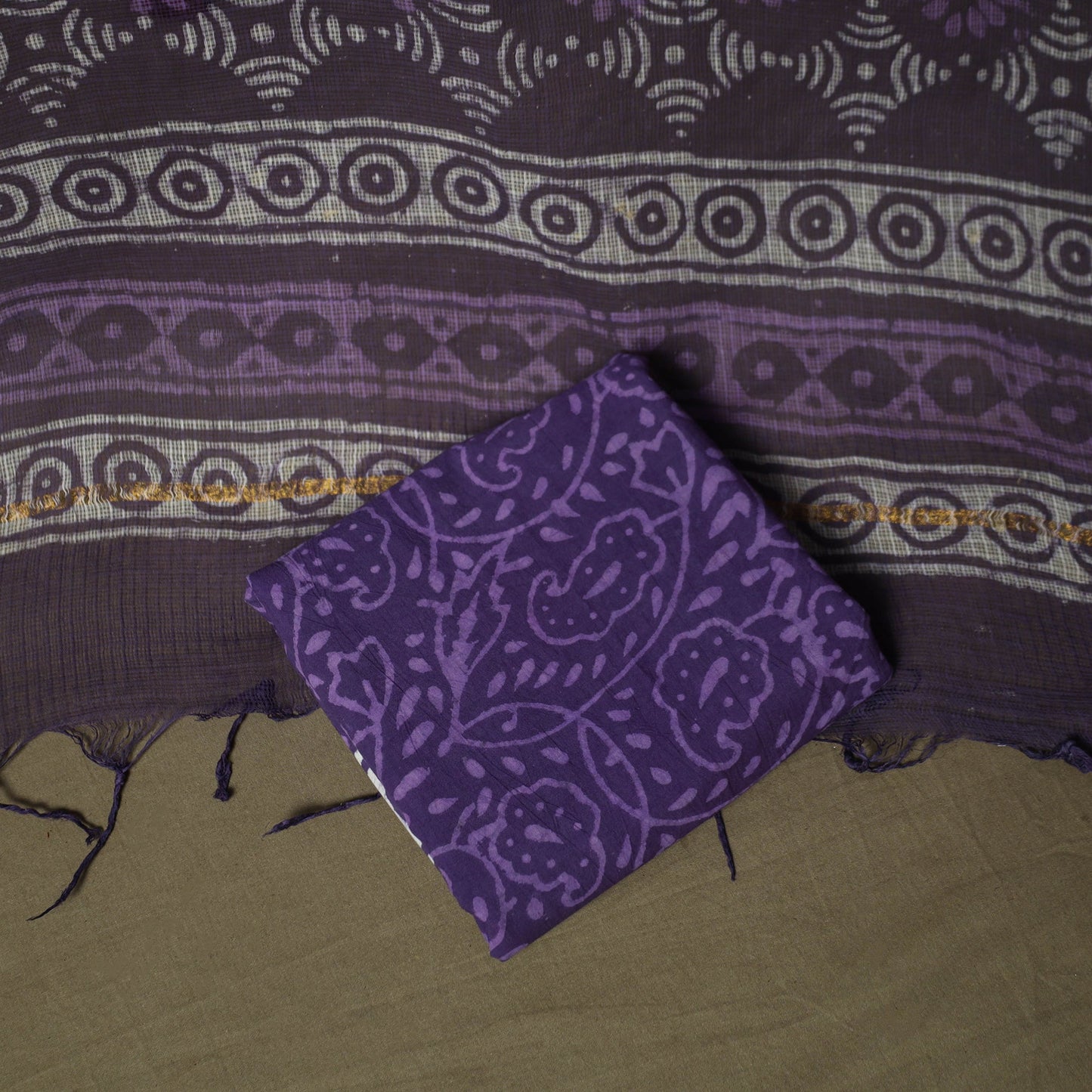 Hand block batik print cotton 3pc unstitched dress material