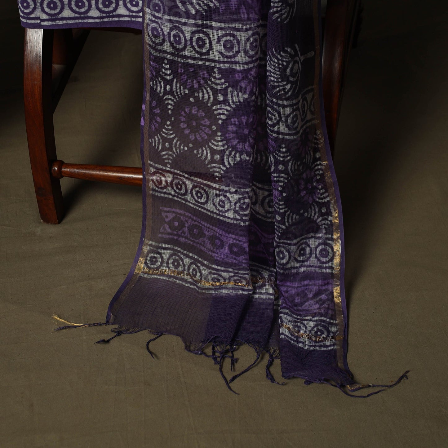 Hand block batik print cotton 3pc unstitched dress material