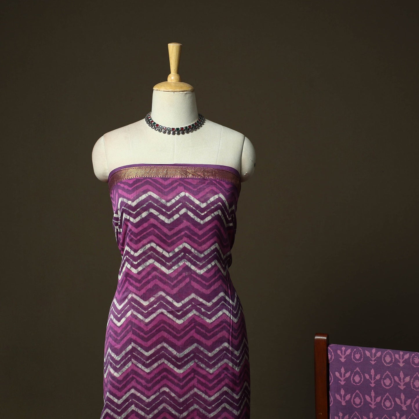Hand block batik print maheshwari silk 3pc unstitched dress
