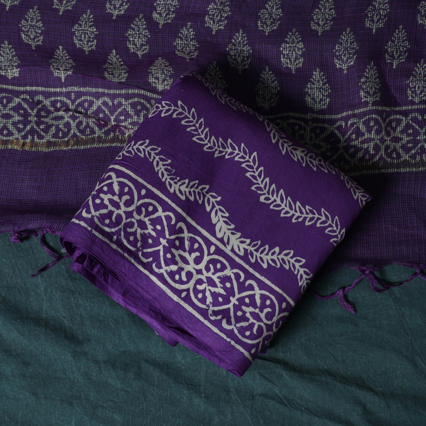 Hand block jaipur print cotton 3pc unstitched dress