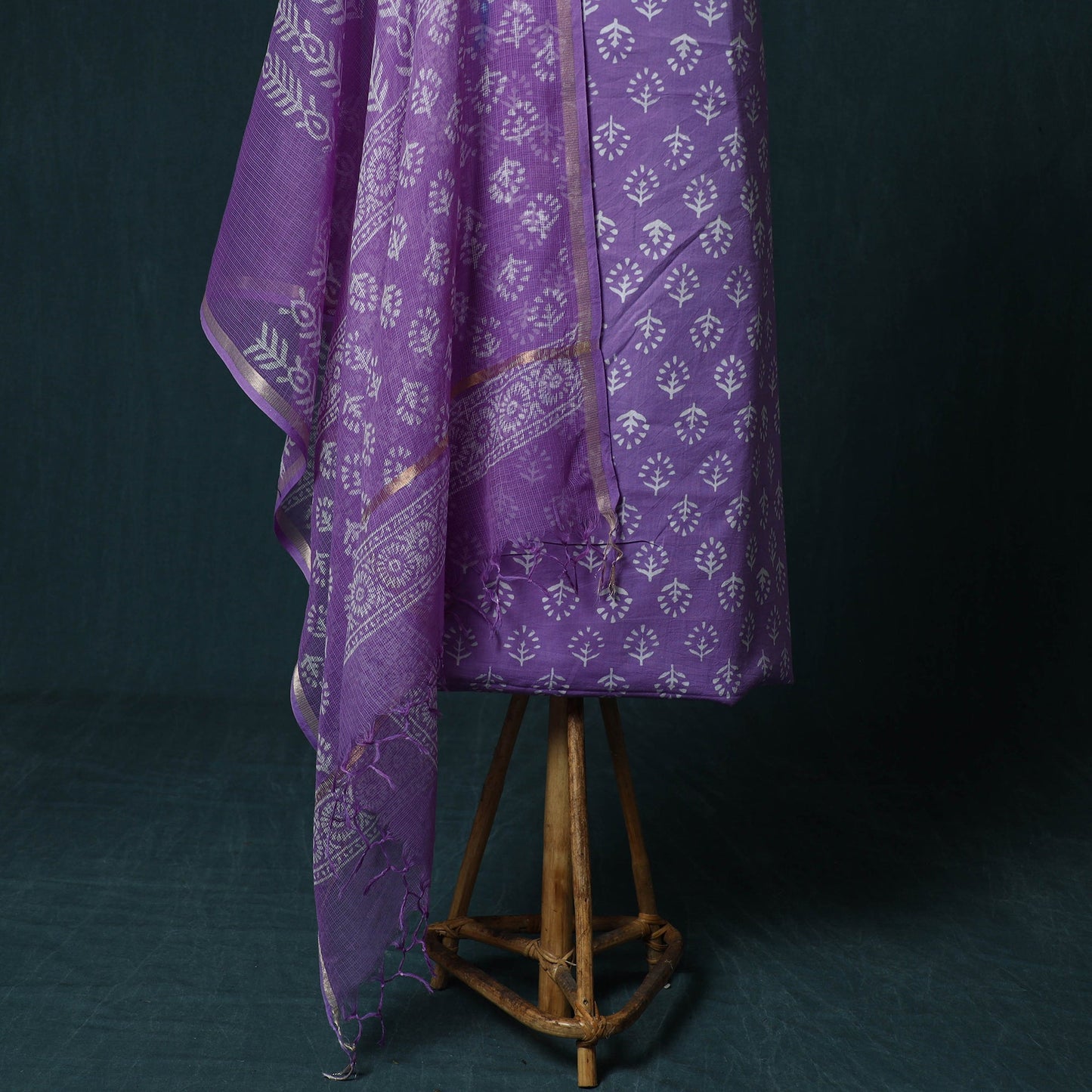 Hand block jaipur print cotton 3pc unstitched dress