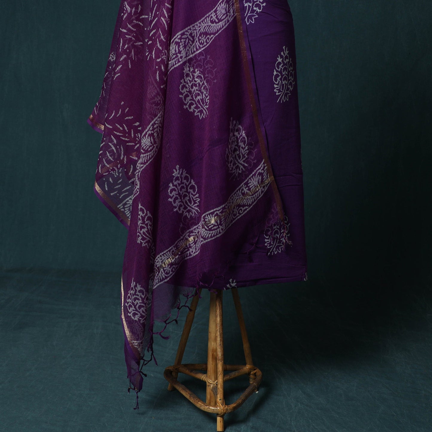 Hand block jaipur print cotton 3pc unstitched dress