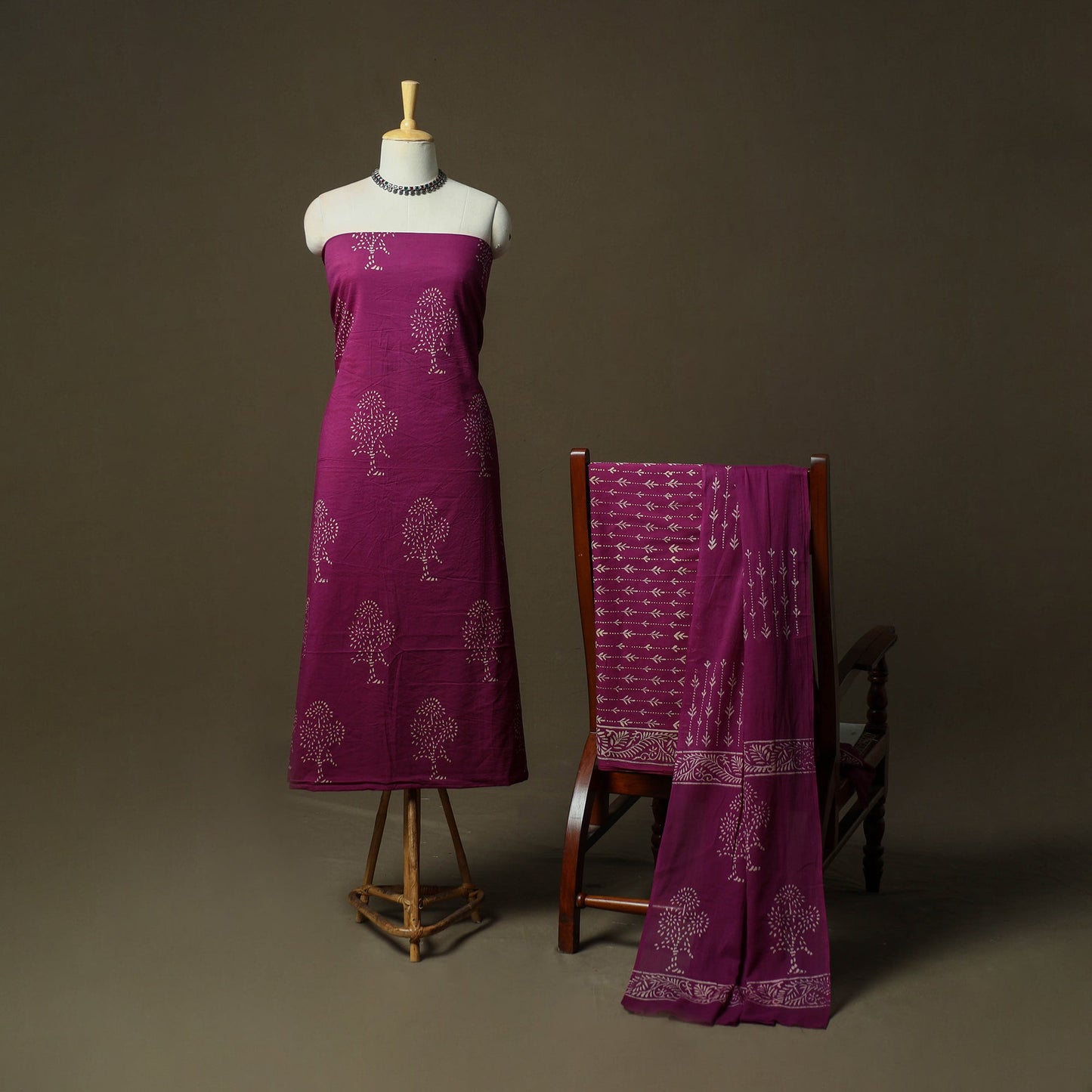 Hand block jaipur print cotton 3pc unstitched dress