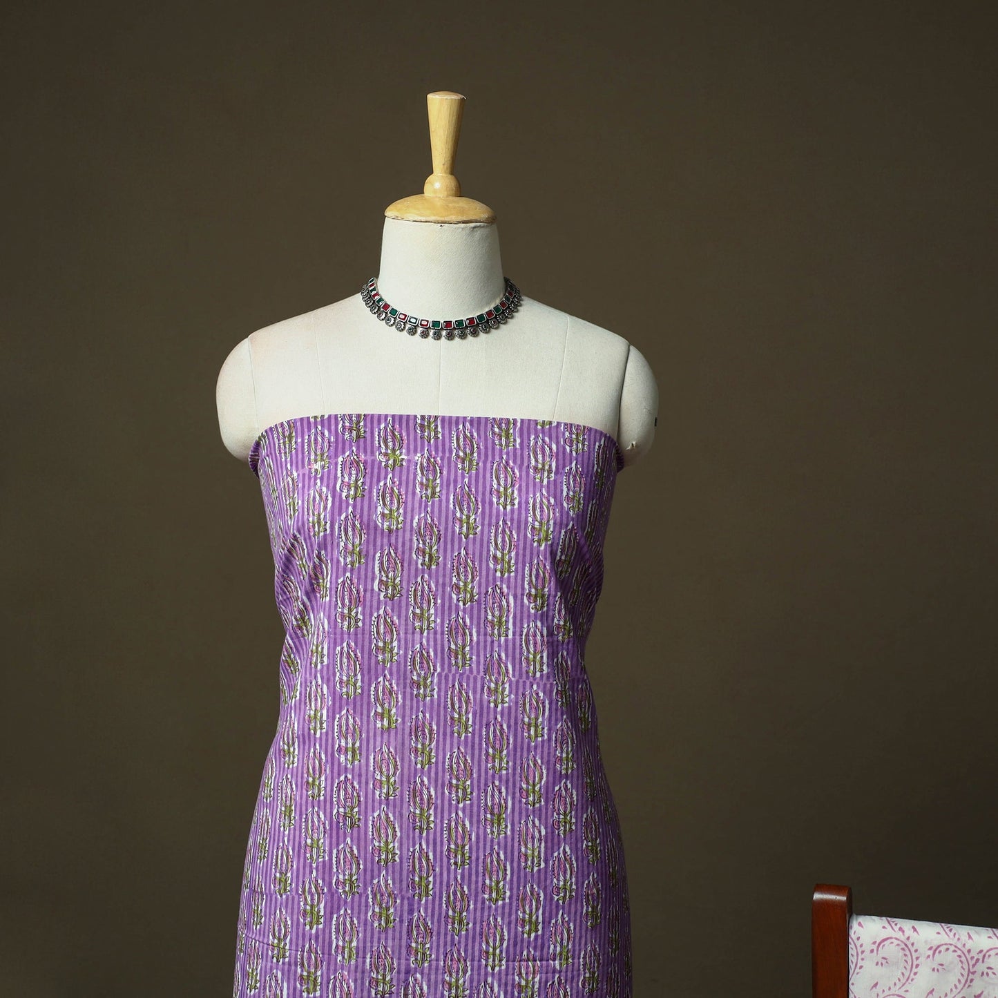 Hand block print cotton sanganeri 3pc unstitched dress