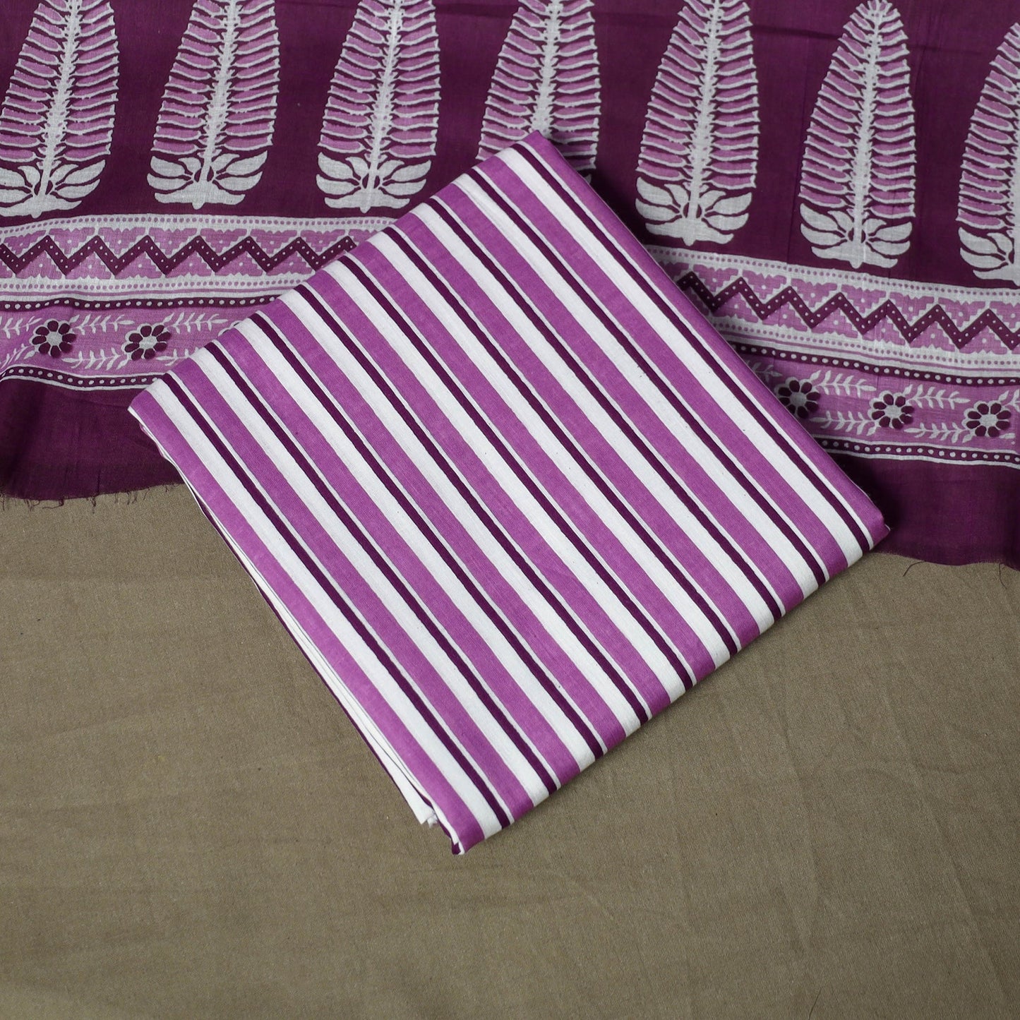 Hand block print cotton sanganeri 3pc unstitched dress