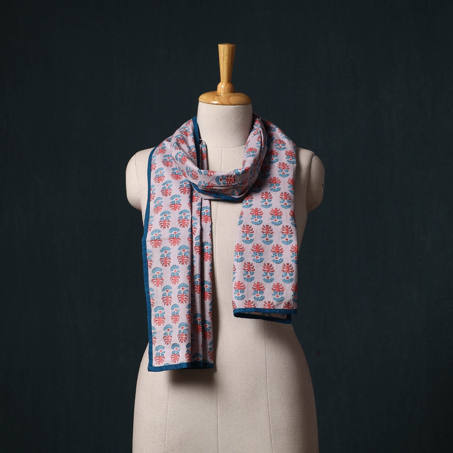 Hand block print cotton sanganeri stole 07 - handcrafted