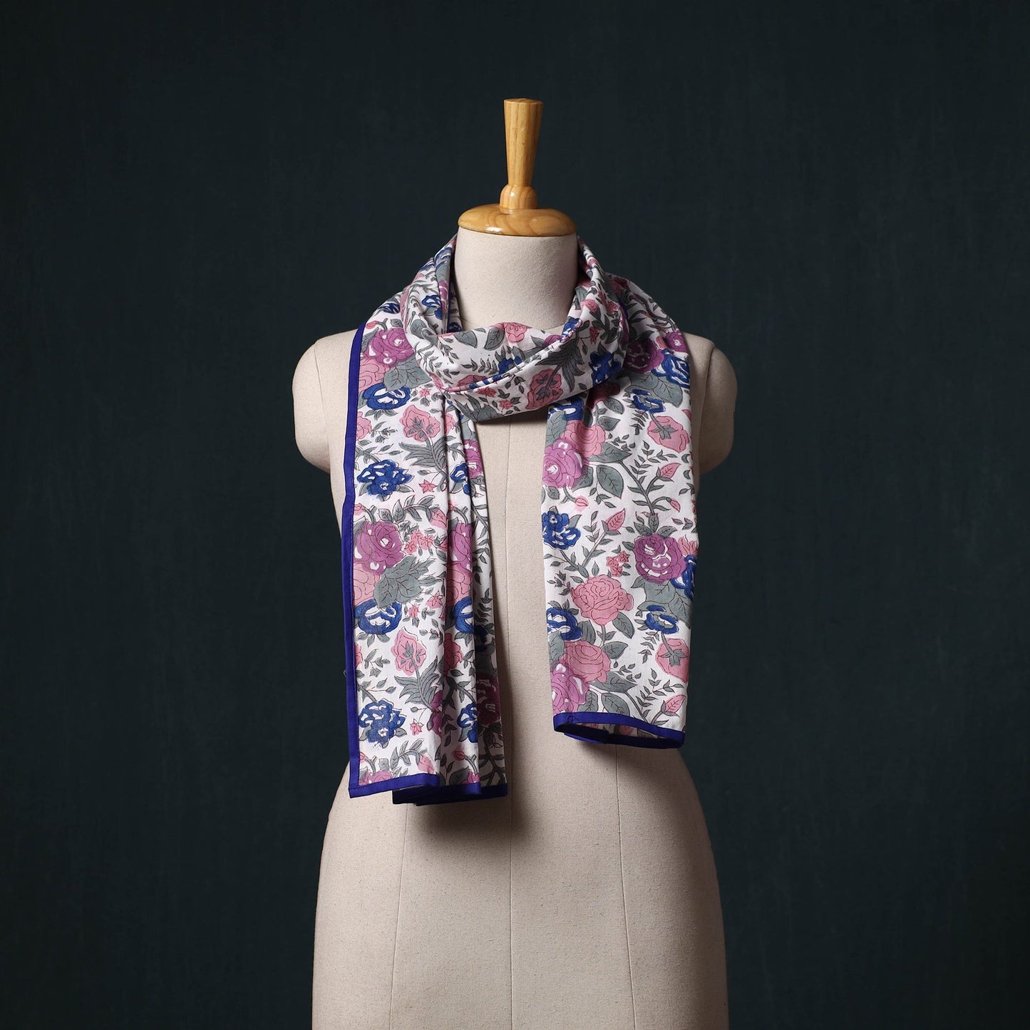 Hand block print cotton sanganeri stole 09 - handcrafted