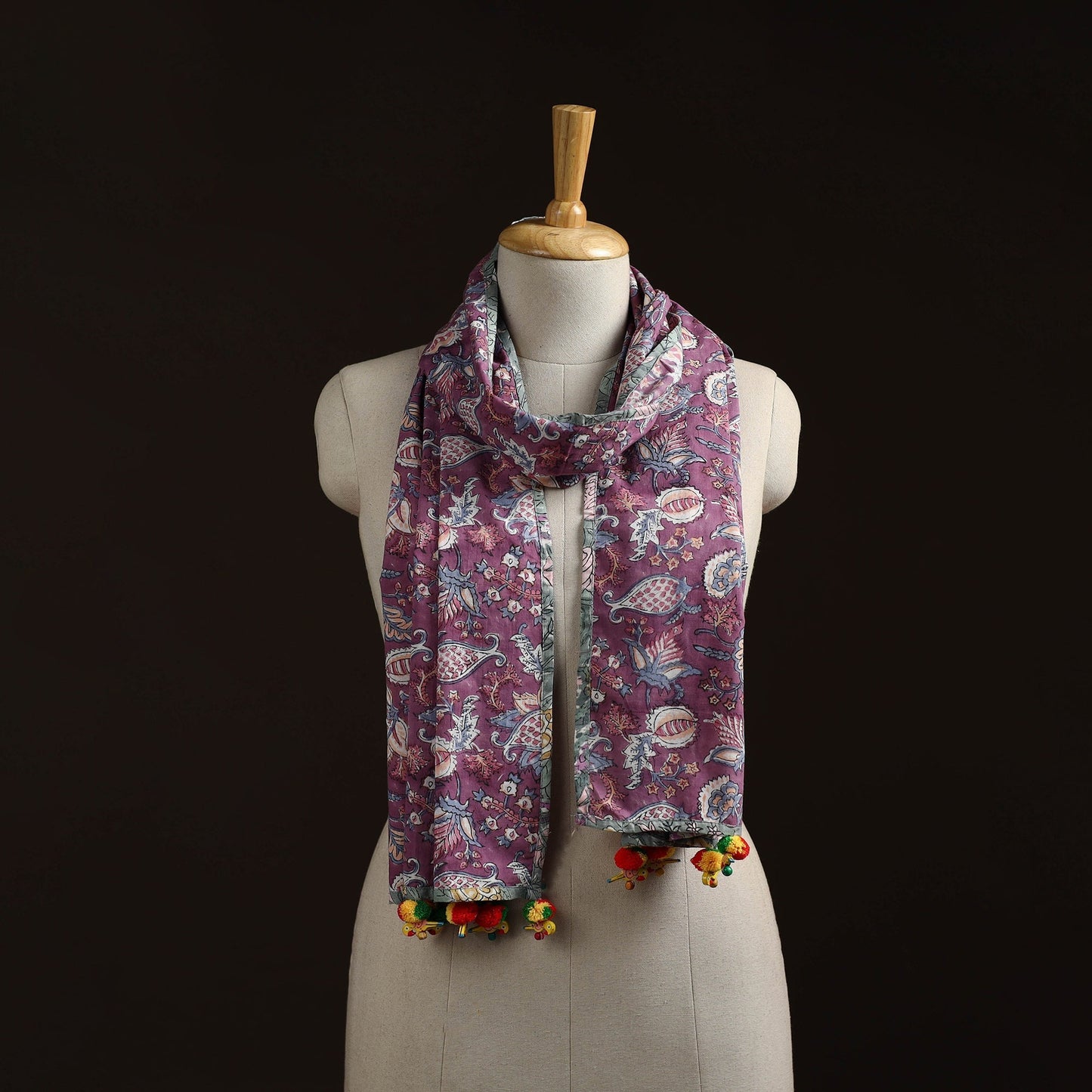 Hand cotton sanganeri stole 11 - handcrafted