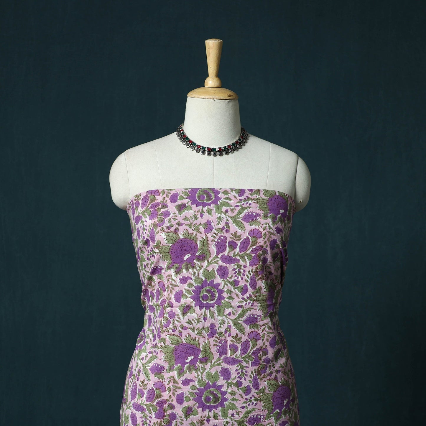Hand block print sanganeri cotton 3pc unstitched dress