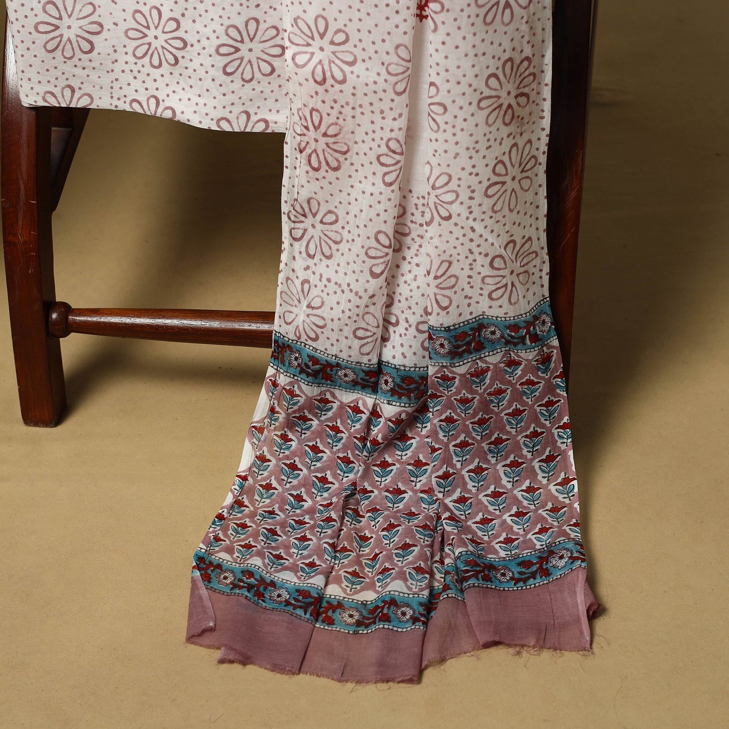 Hand sanganeri cotton 3pc unstitched dress material 01