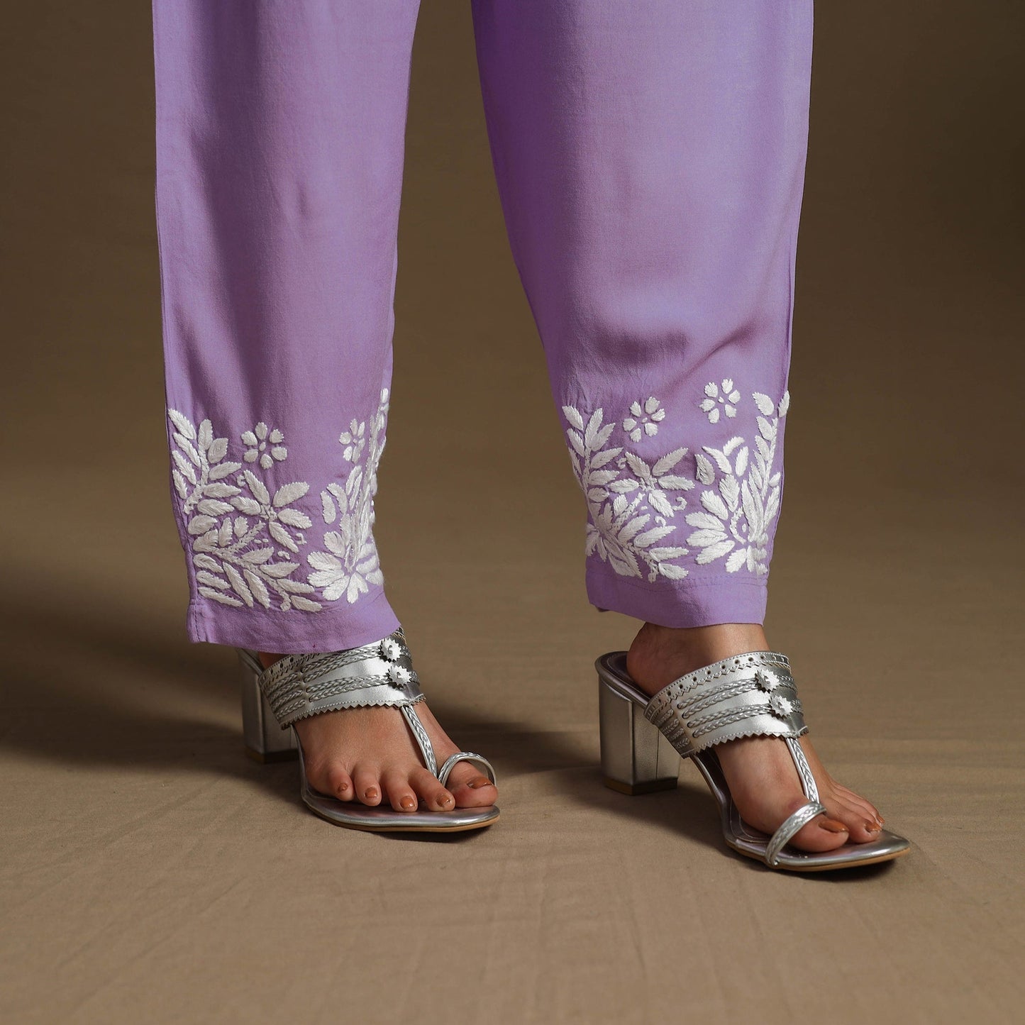 Purple Hand Embroidered Rayon Chikankari Kurta with Pant Set