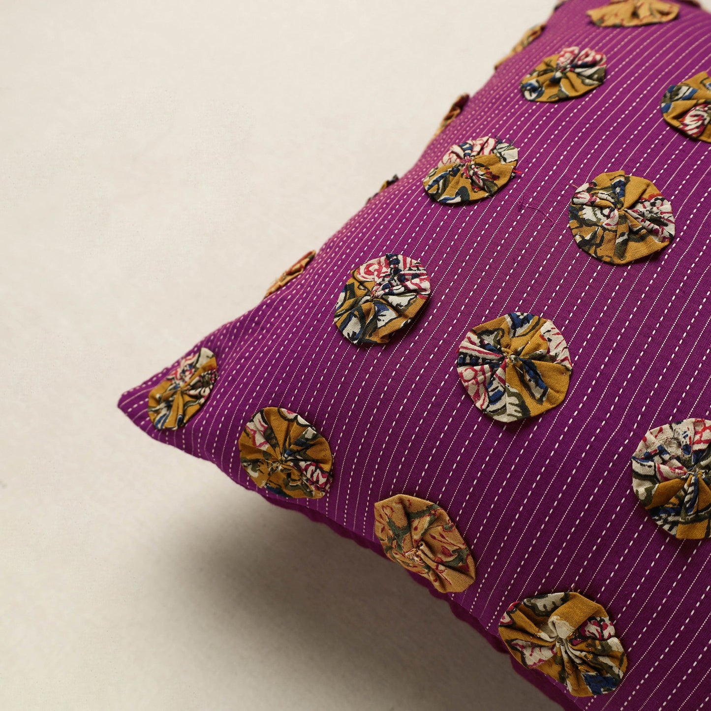 Purple - Hand Embroidered Phool Cushion Cover 05