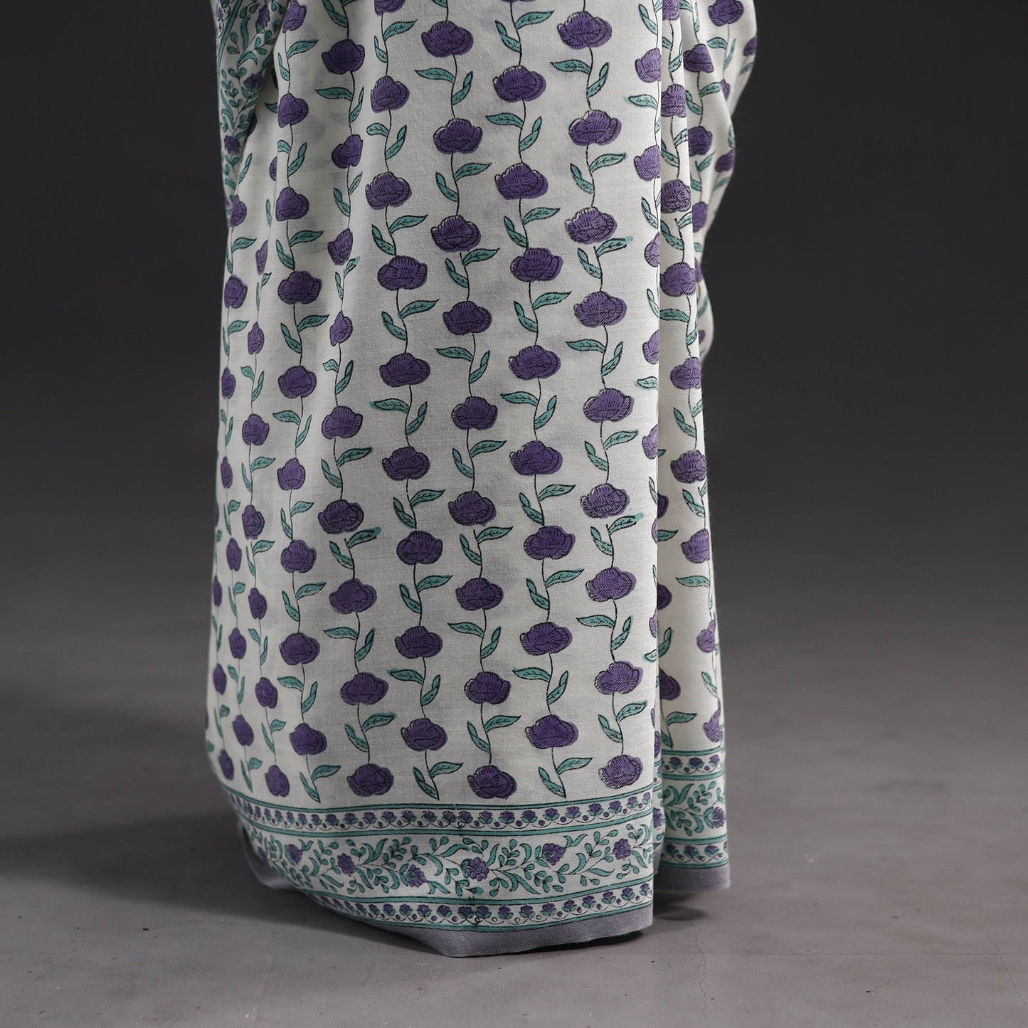 Buy Purple Hand Block Print Merino Wool Sanganeri Saree