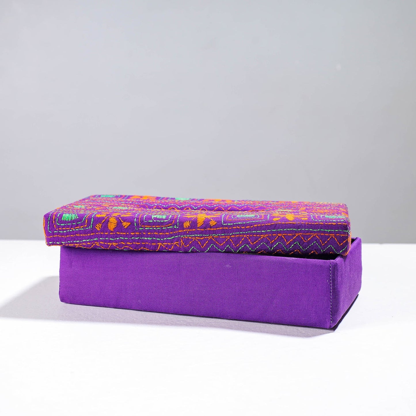 Purple Handcrafted Bengal Kantha Work Tissue Box