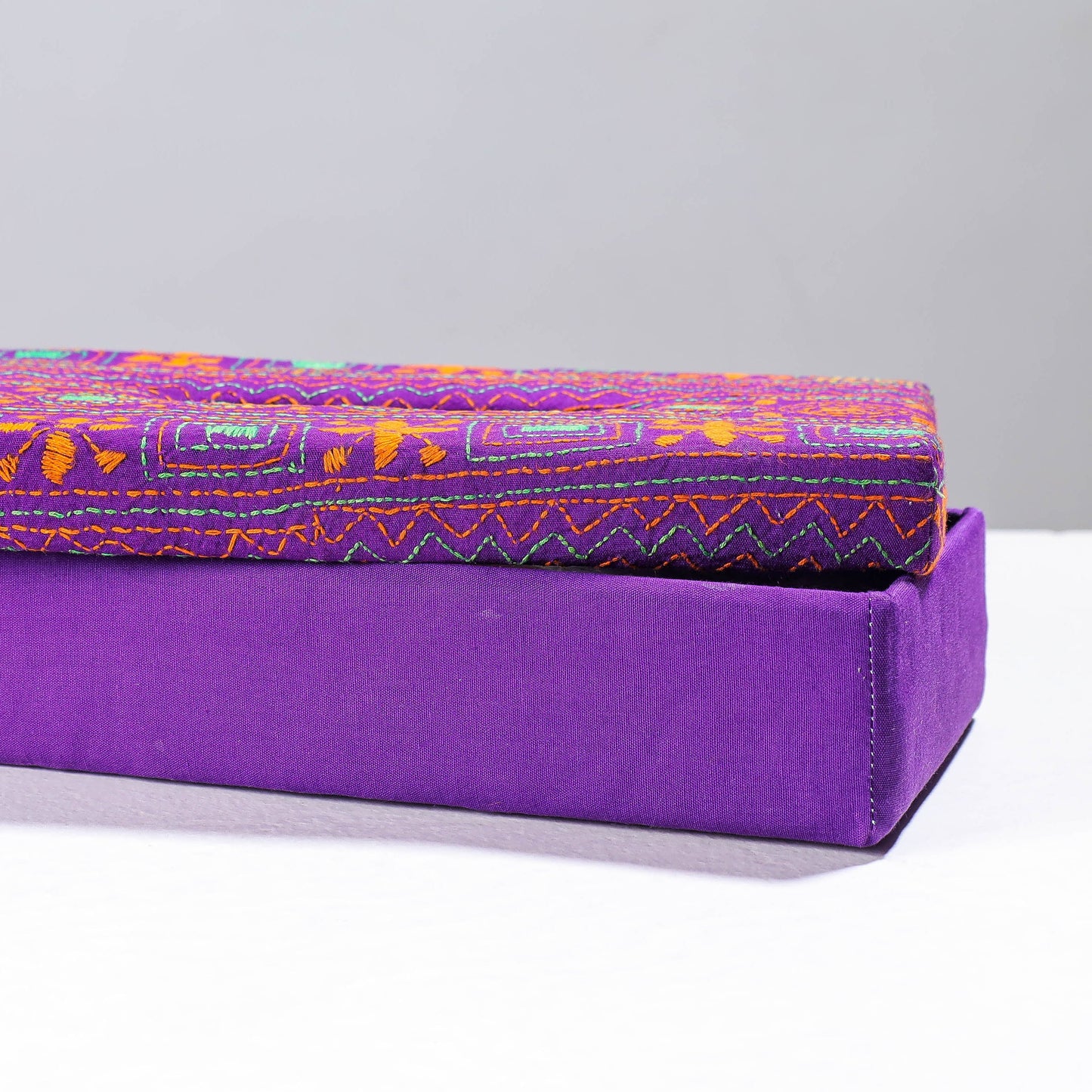Purple Handcrafted Bengal Kantha Work Tissue Box