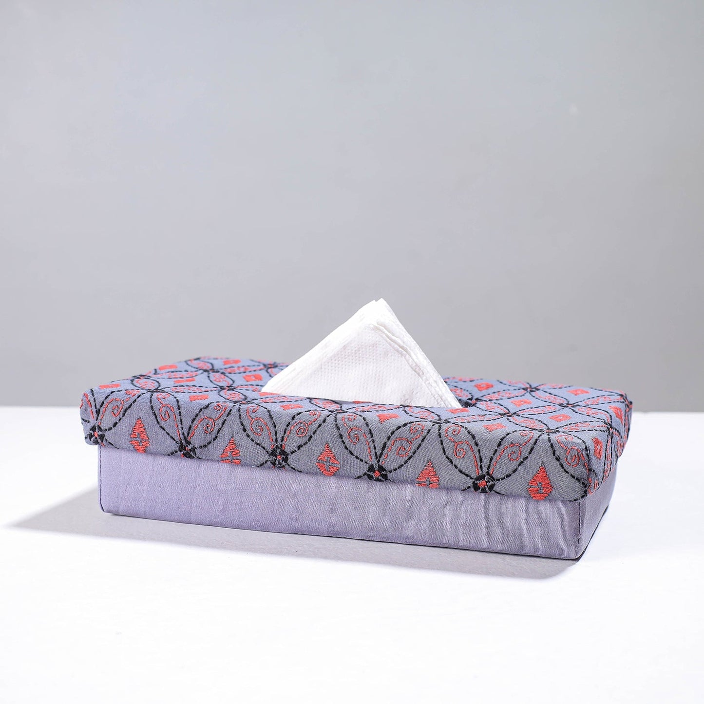 Purple Handcrafted Bengal Kantha Work Tissue Box
